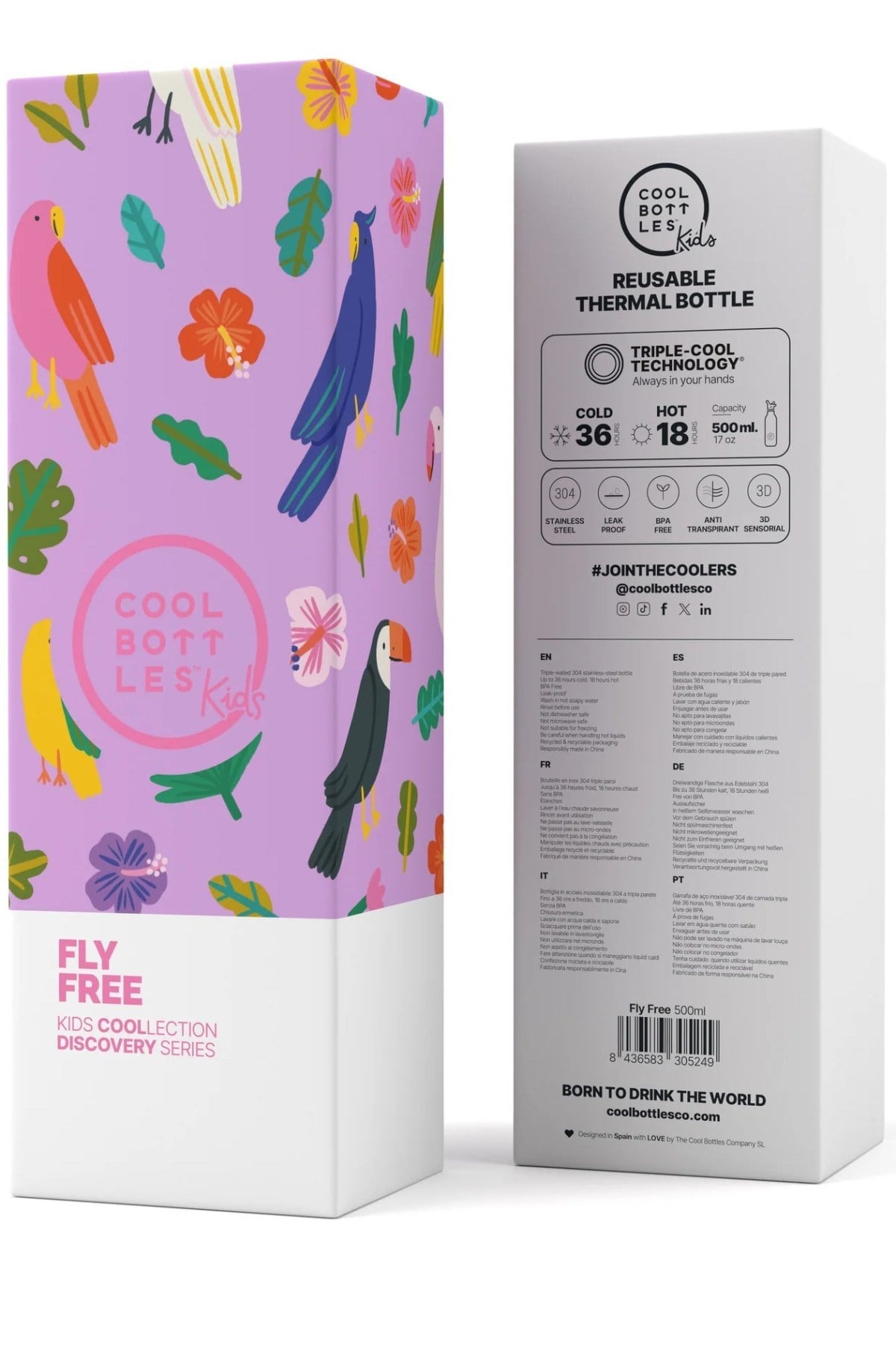Cool Bottles Kız Çocuk 500 ml FLY FREE Bottle Mor