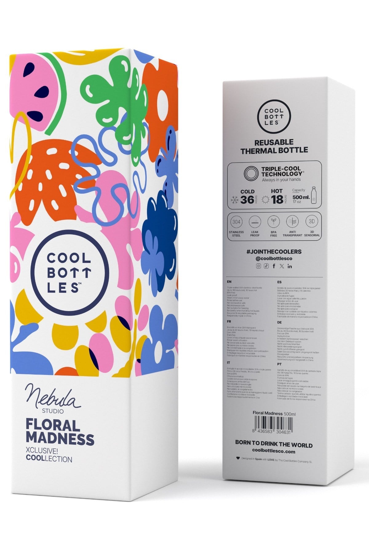 Cool Bottles Paslanmaz Çelik 500 ml FLORAL MADNESS Bottle Renkli