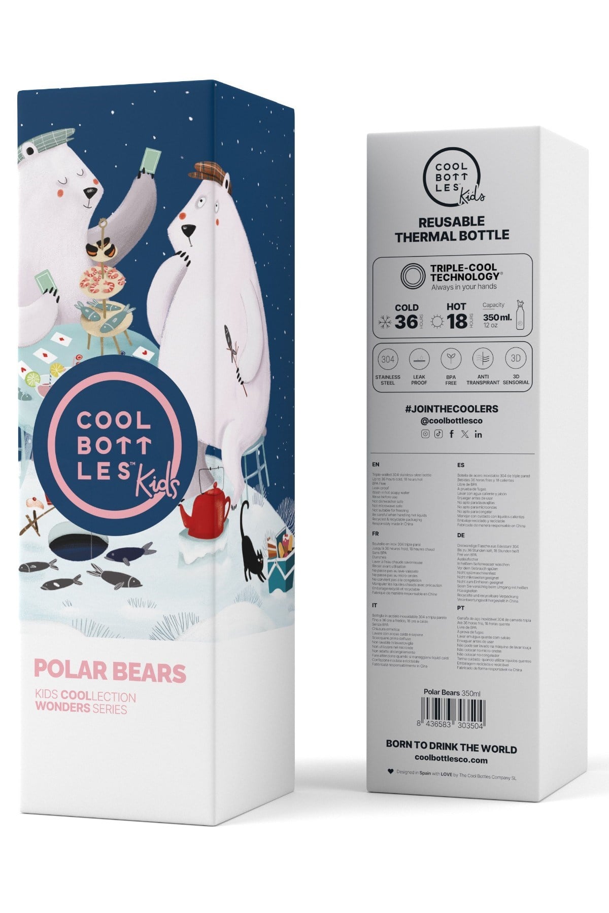 Cool Bottles Unisex Çocuk 350 ml POLAR BEARS Bottle Lacivert