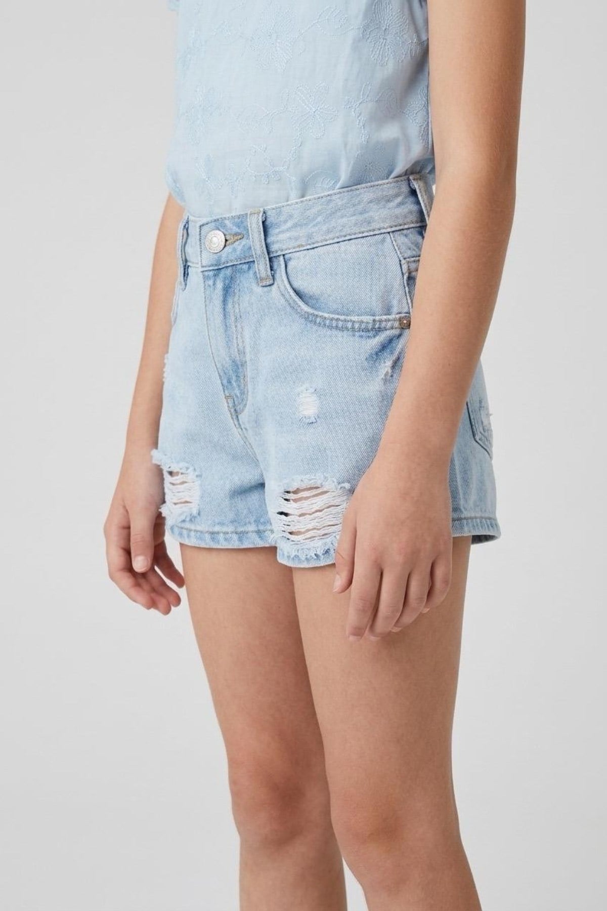 Cuties Kız Çocuk 3-14 Yaş Yırtık Detaylı Denim Şort Kot Mavi