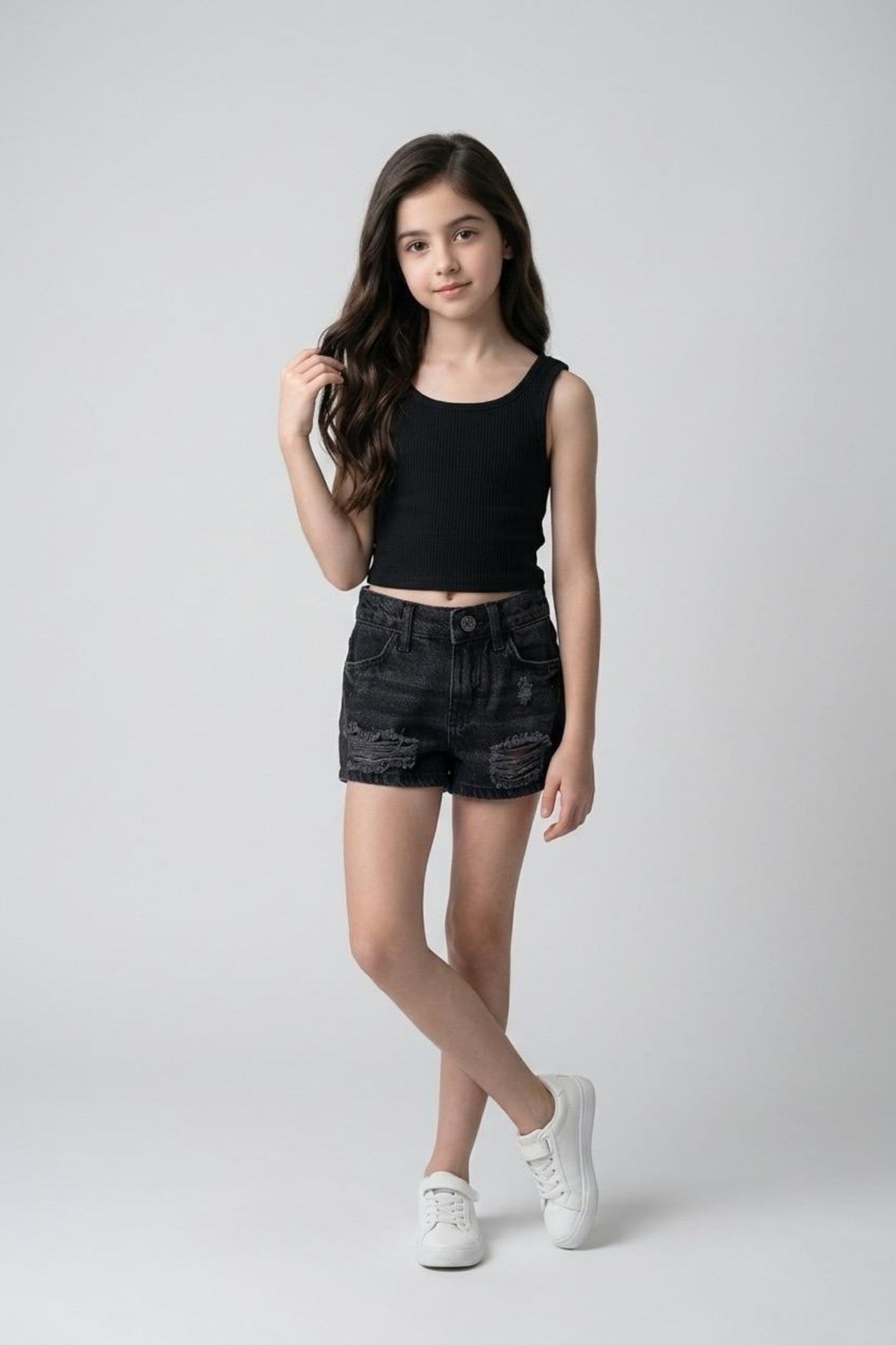 Cuties Kız Çocuk 3-14 Yaş Yırtık Detaylı Denim Şort Füme