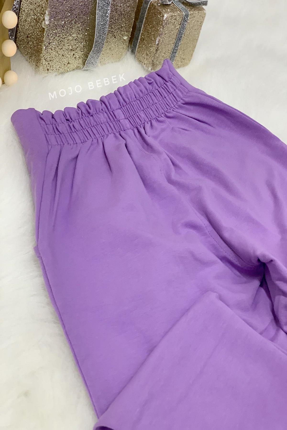 Cuties Kız Çocuk 5-14 Yaş Düğmeli Mom Eşofman Altı 3027 Mor