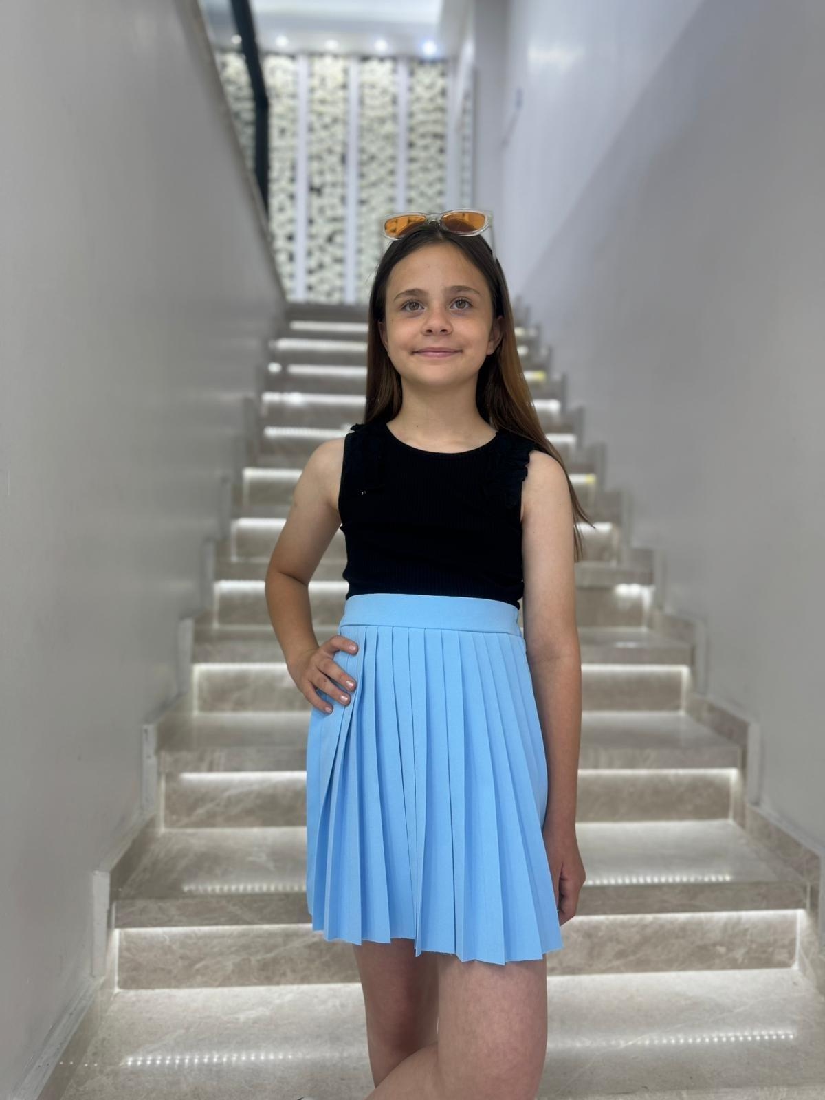 Cuties Kız Çocuk 5-14 Yaş Pileli Şort Etek 4310 Mavi