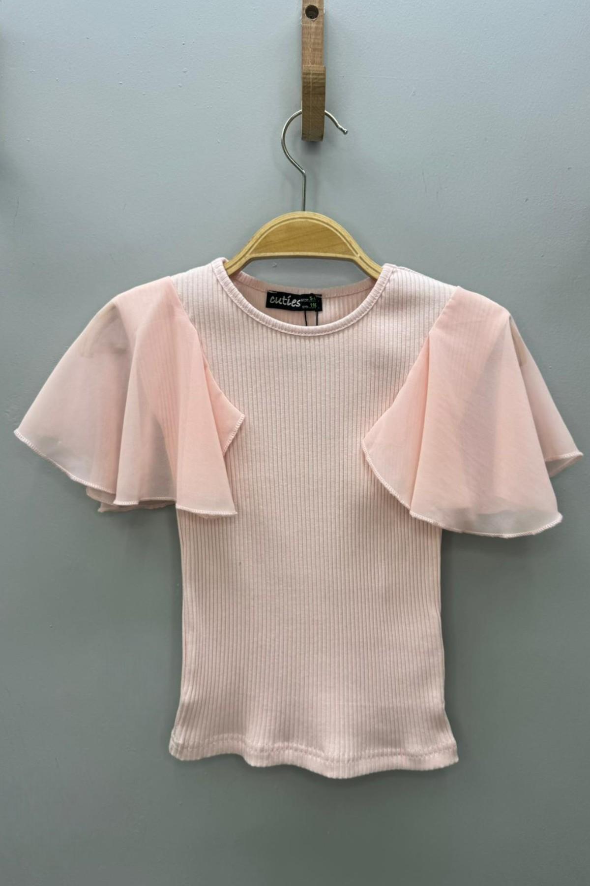 Cuties Kız Çocuk 5-14 Yaş Şifon Kısa Kol Kaşkorse Body 4245 Pudra