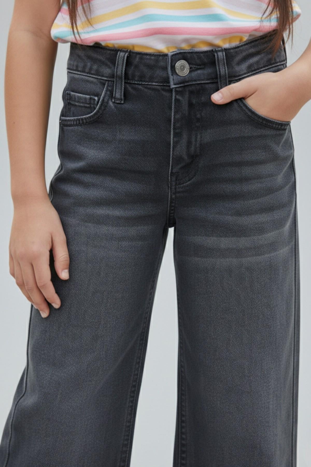 Cuties Kız Çocuk 6-10 Yaş Paçası Püsküllü Bol Paça Pantolon Antrasit