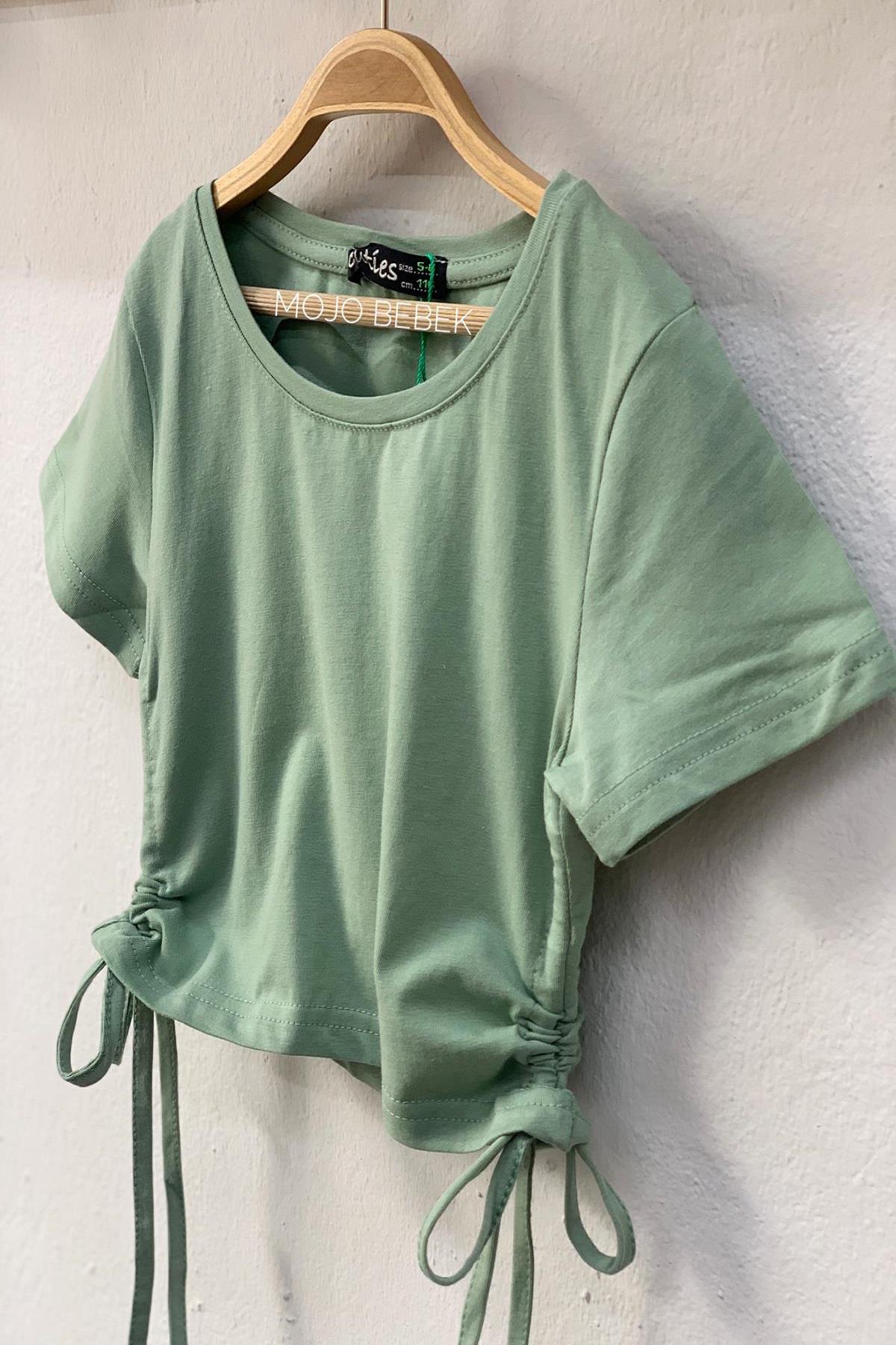 Cuties Kız Çocuk Basic Büzgülü Kısa Kol T-shirt 3258 Mint