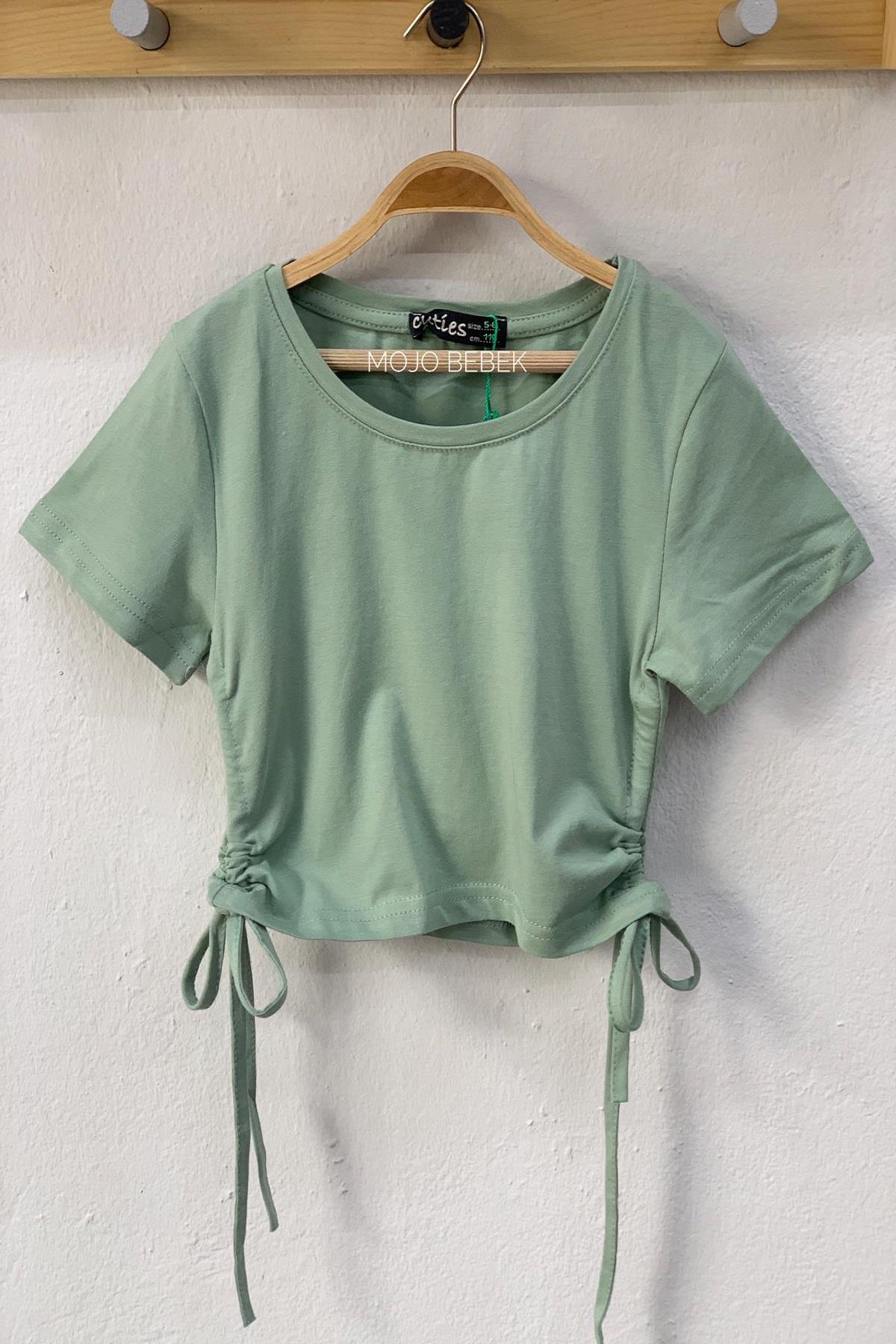 Cuties Kız Çocuk Basic Büzgülü Kısa Kol T-shirt 3258 Mint