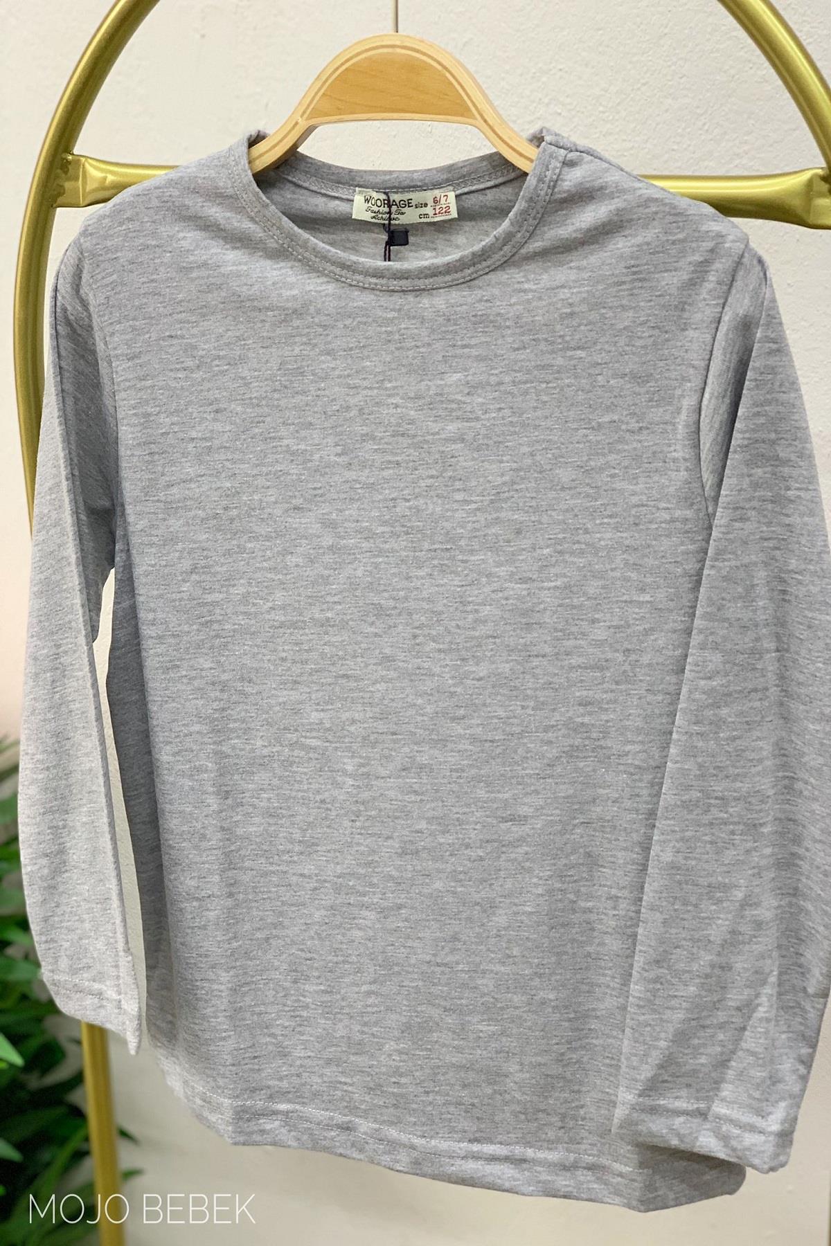 Cuties Kız Çocuk Basic Uzun Kol T-shirt 3090 Gri