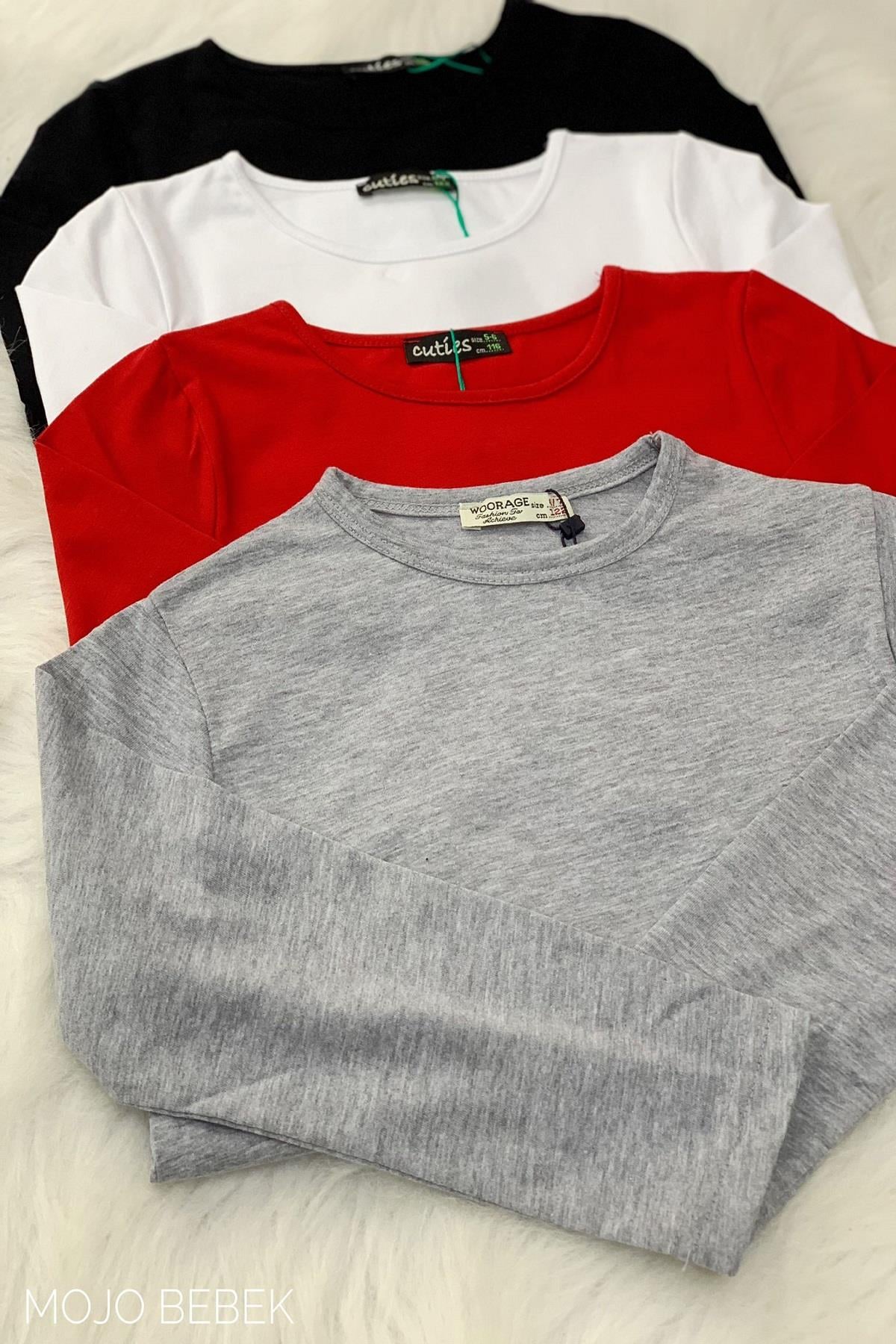 Cuties Kız Çocuk Basic Uzun Kol T-shirt 3090 Beyaz