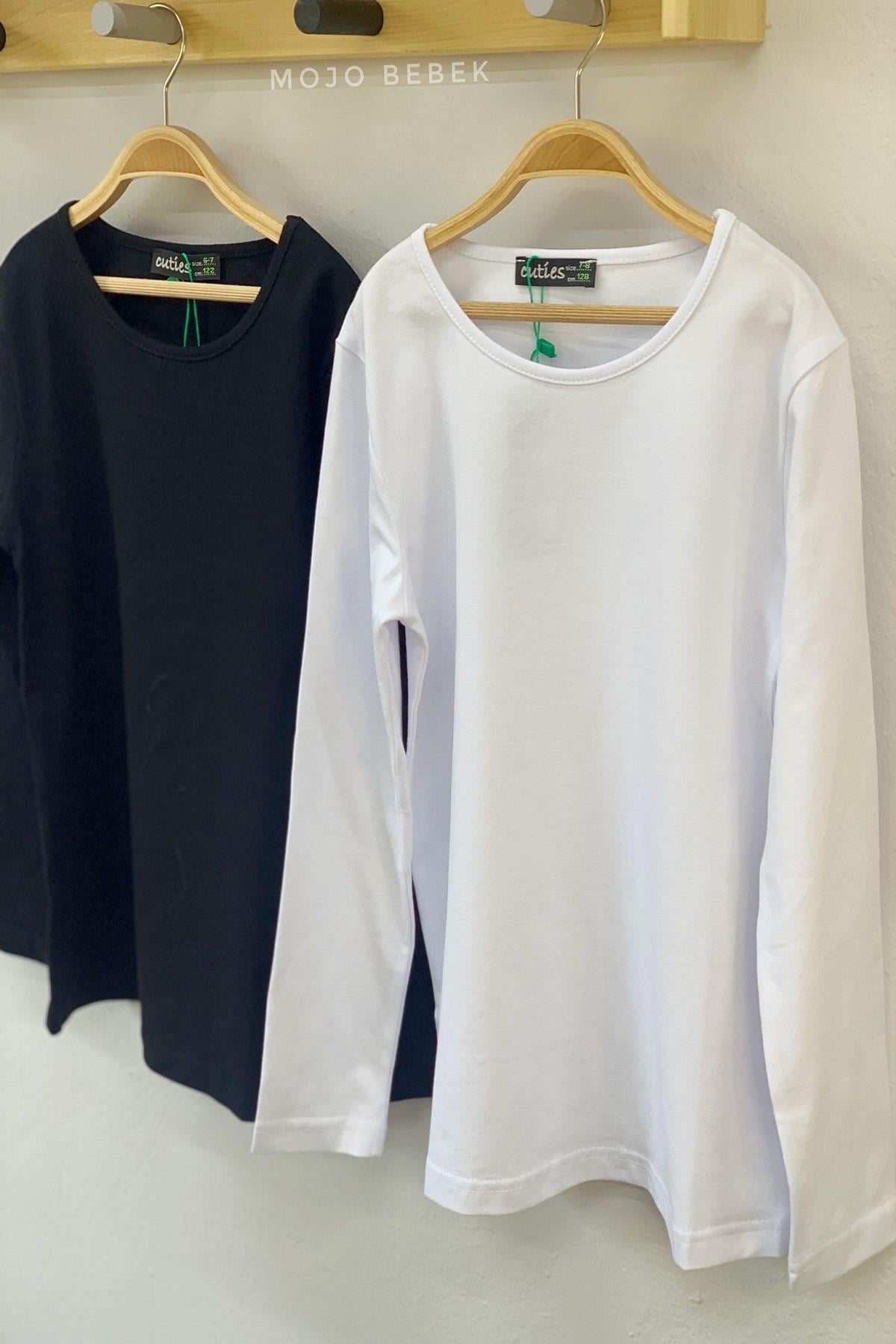 Cuties Kız Çocuk Basic Uzun Kol T-shirt 3090 Beyaz