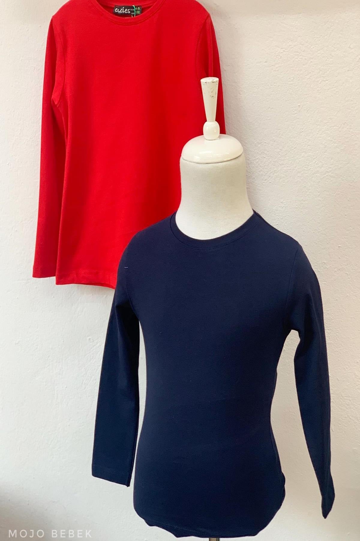 Cuties Kız Çocuk Basic Uzun Kol T-shırt 2185 Lacivert