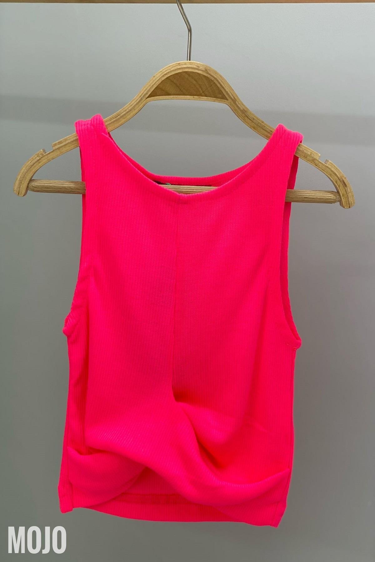 Cuties Kız Çocuk Bel Detaylı Askılı Crop 3264 Neon Pembe