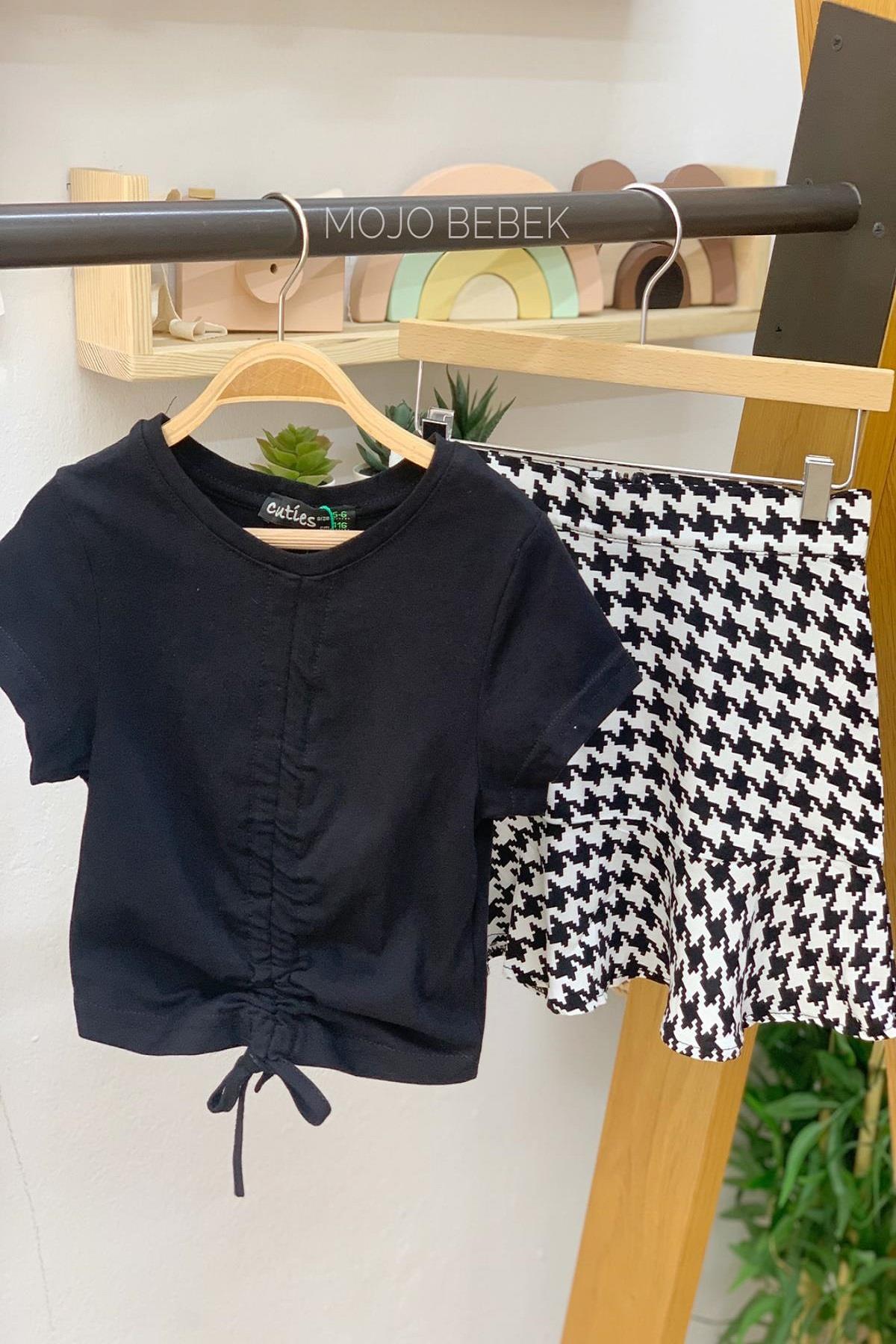 Cuties Kız Çocuk Büzgülü Kısa Kol T-shirt 3309 Siyah