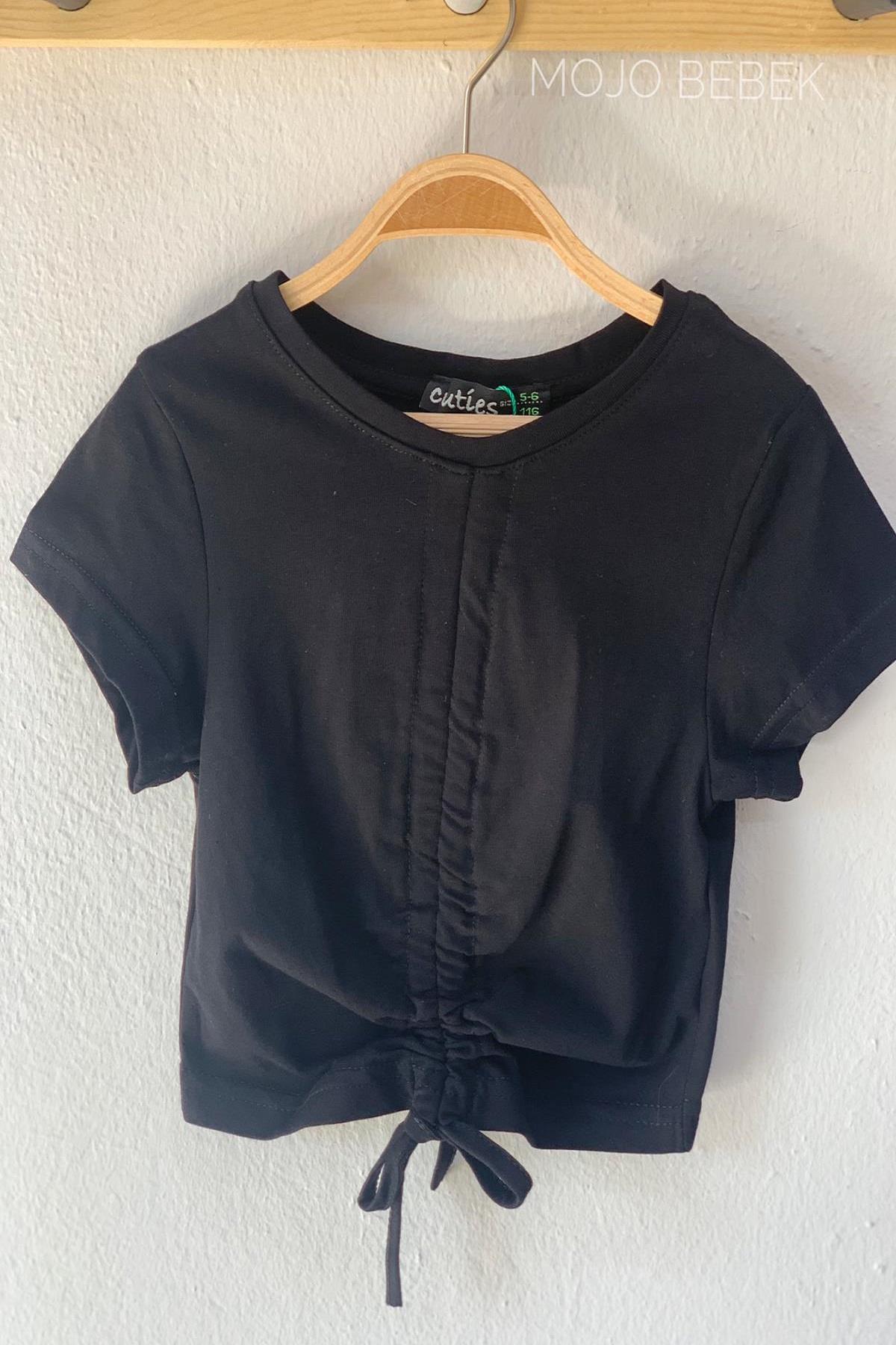 Cuties Kız Çocuk Büzgülü Kısa Kol T-shirt 3309 Siyah