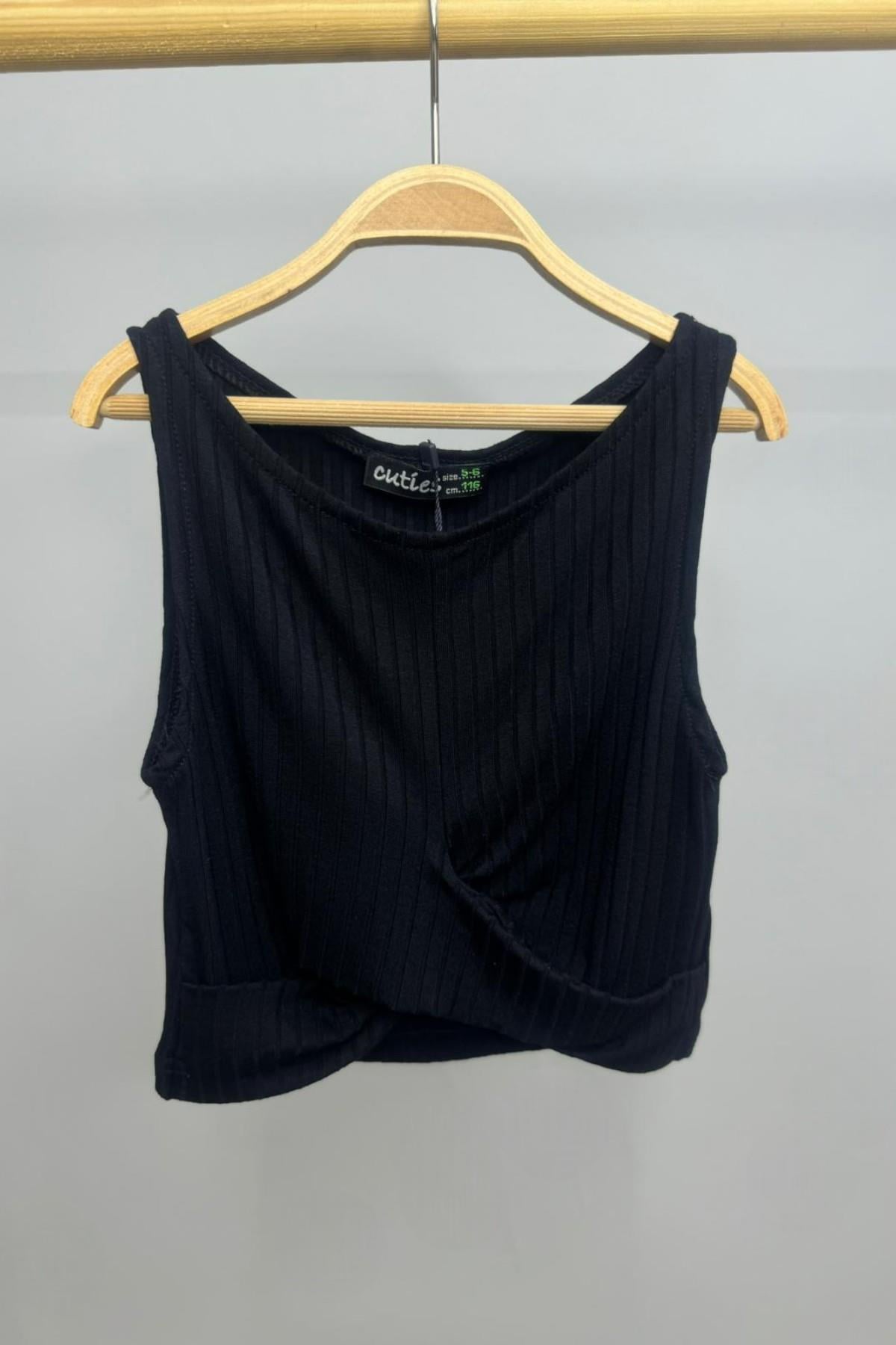 Cuties Kız Çocuk Buzzy Kumaş Göbek Dekolteli Crop 4214 Siyah