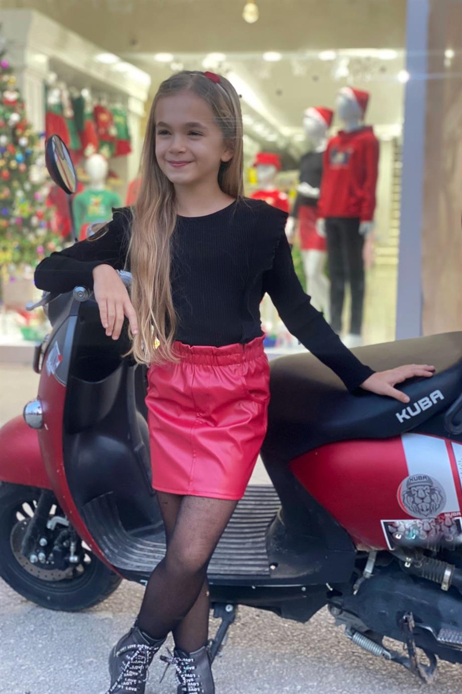 Cuties Kız Çocuk Deri Etek 3012 Kırmızı