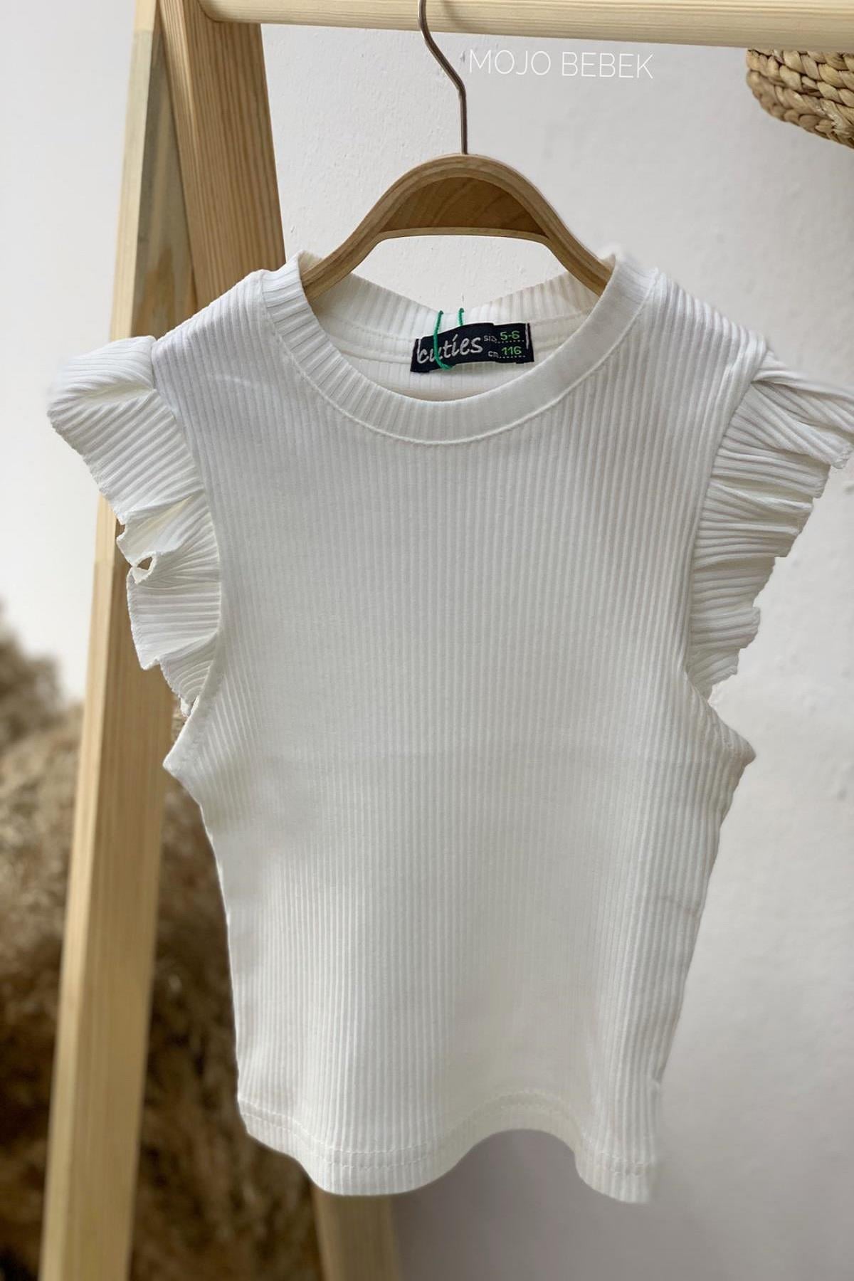 Cuties Kız Çocuk Fırfırlı Kaşkorse Kol Detaylı Bluz 3292 Krem