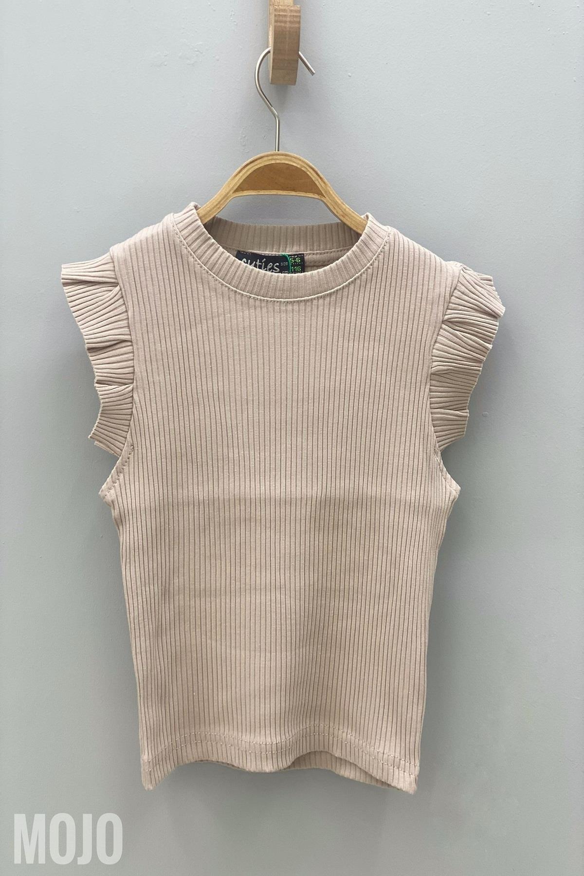 Cuties Kız Çocuk Fırfırlı Kaşkorse Kol Detaylı Bluz 3292 Taş Rengi