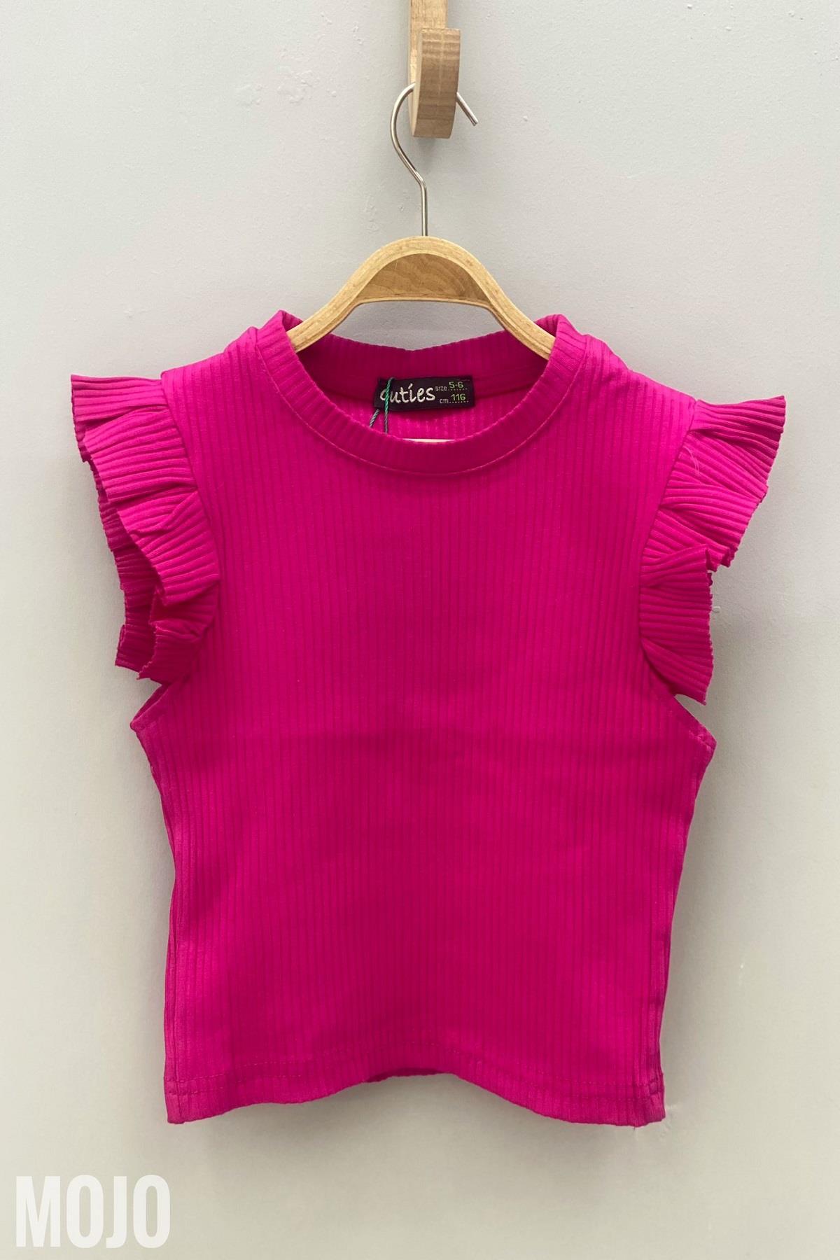 Cuties Kız Çocuk Fırfırlı Kaşkorse Kol Detaylı Bluz 3292 Fuşya