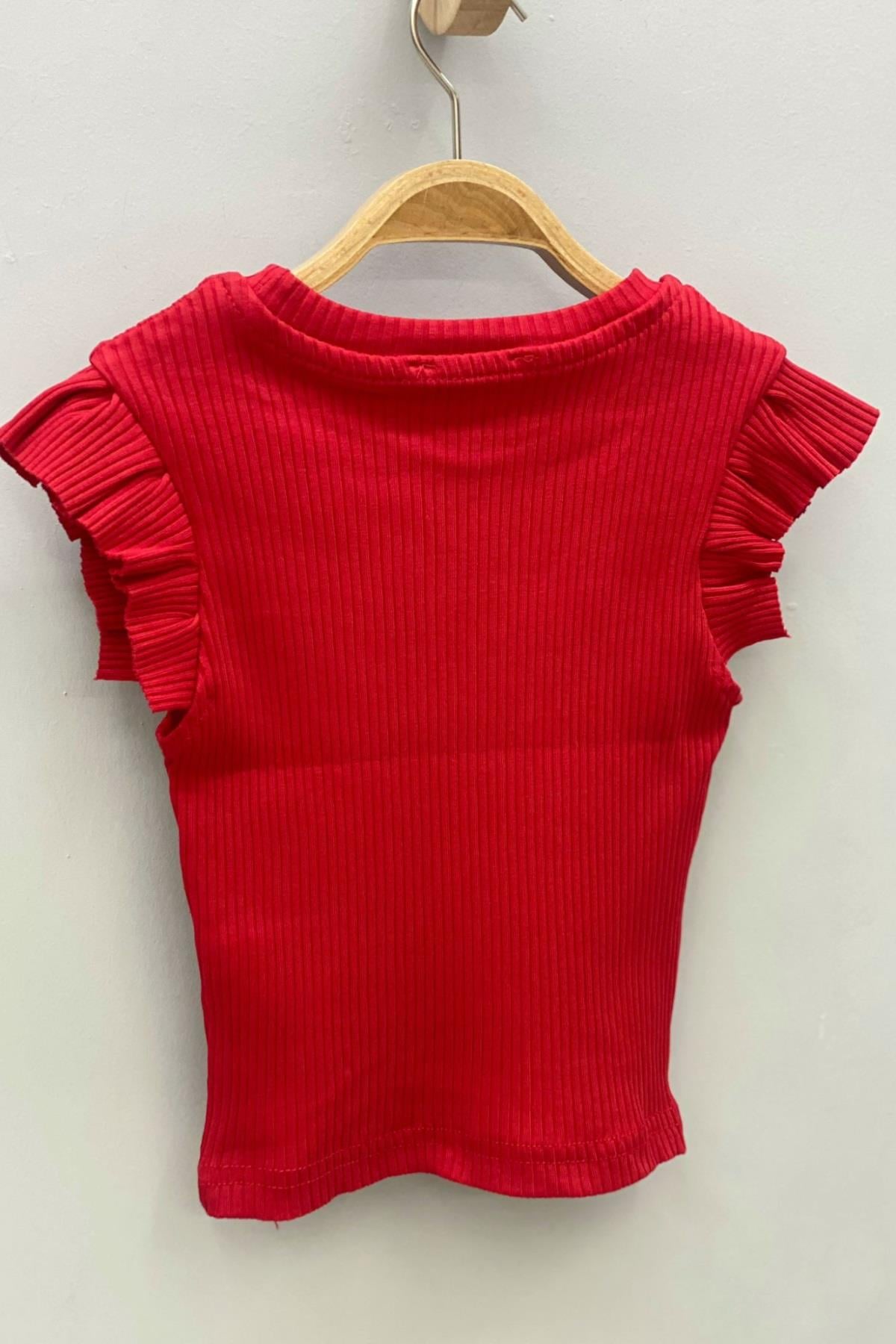 Cuties Kız Çocuk Fırfırlı Kaşkorse Kol Detaylı Bluz 3292 Kırmızı