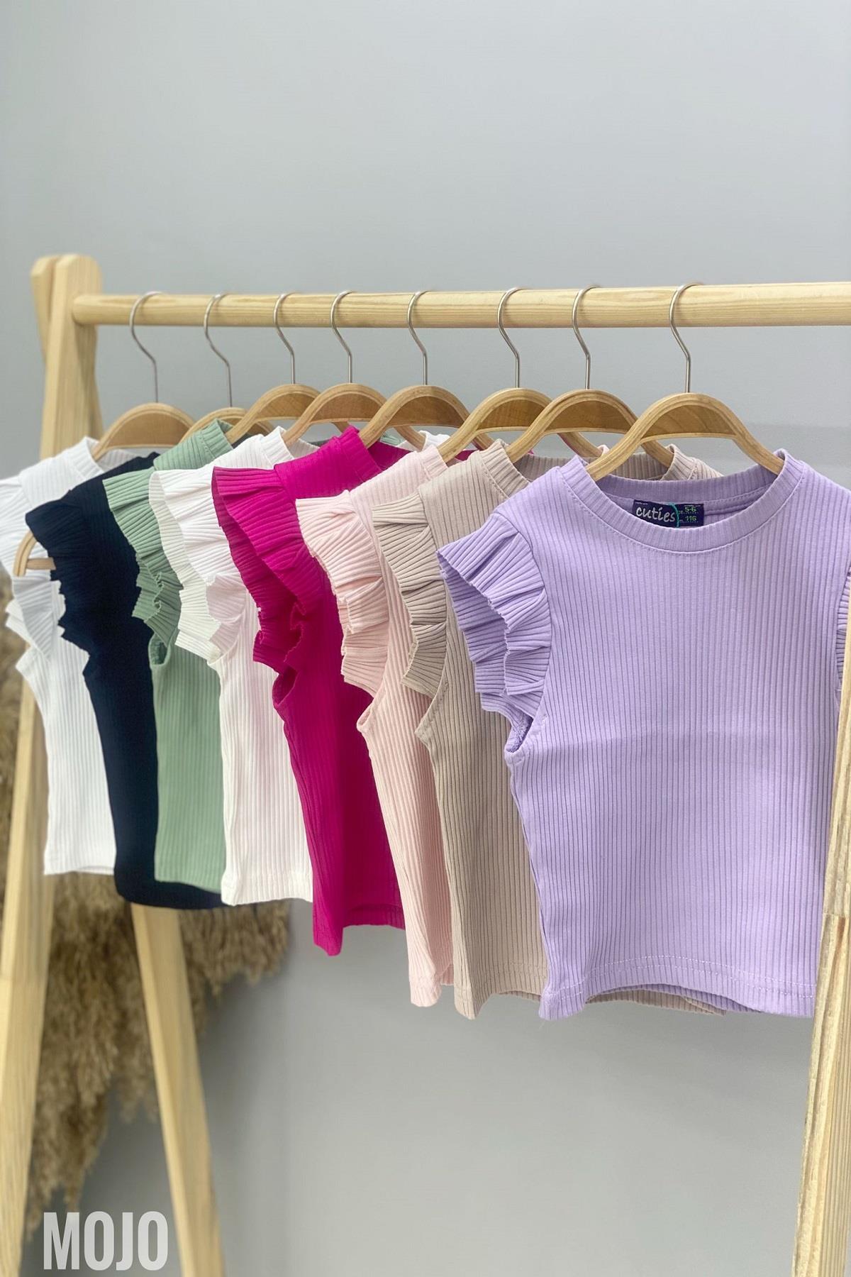 Cuties Kız Çocuk Fırfırlı Kaşkorse Kol Detaylı Bluz 3292 Taş Rengi