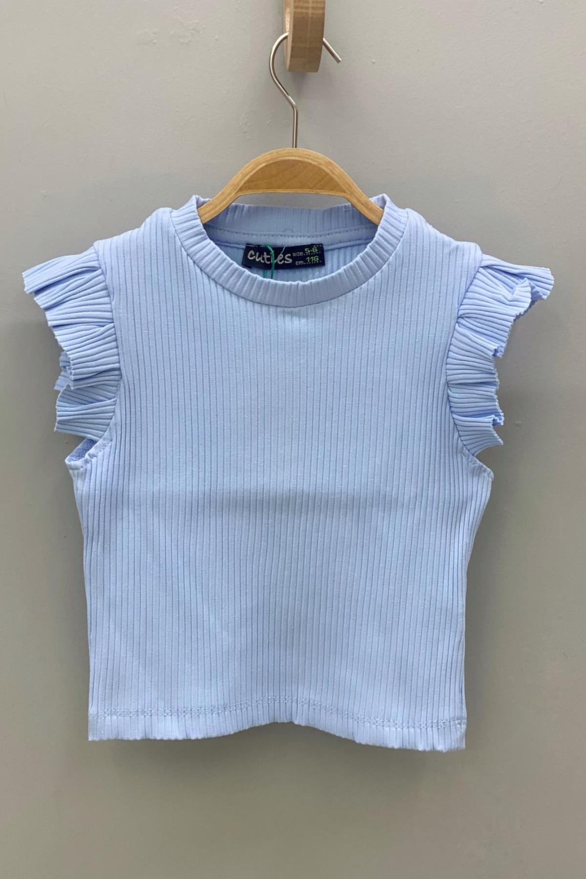 Cuties Kız Çocuk Fırfırlı Kaşkorse Kol Detaylı Bluz 3292 Mavi