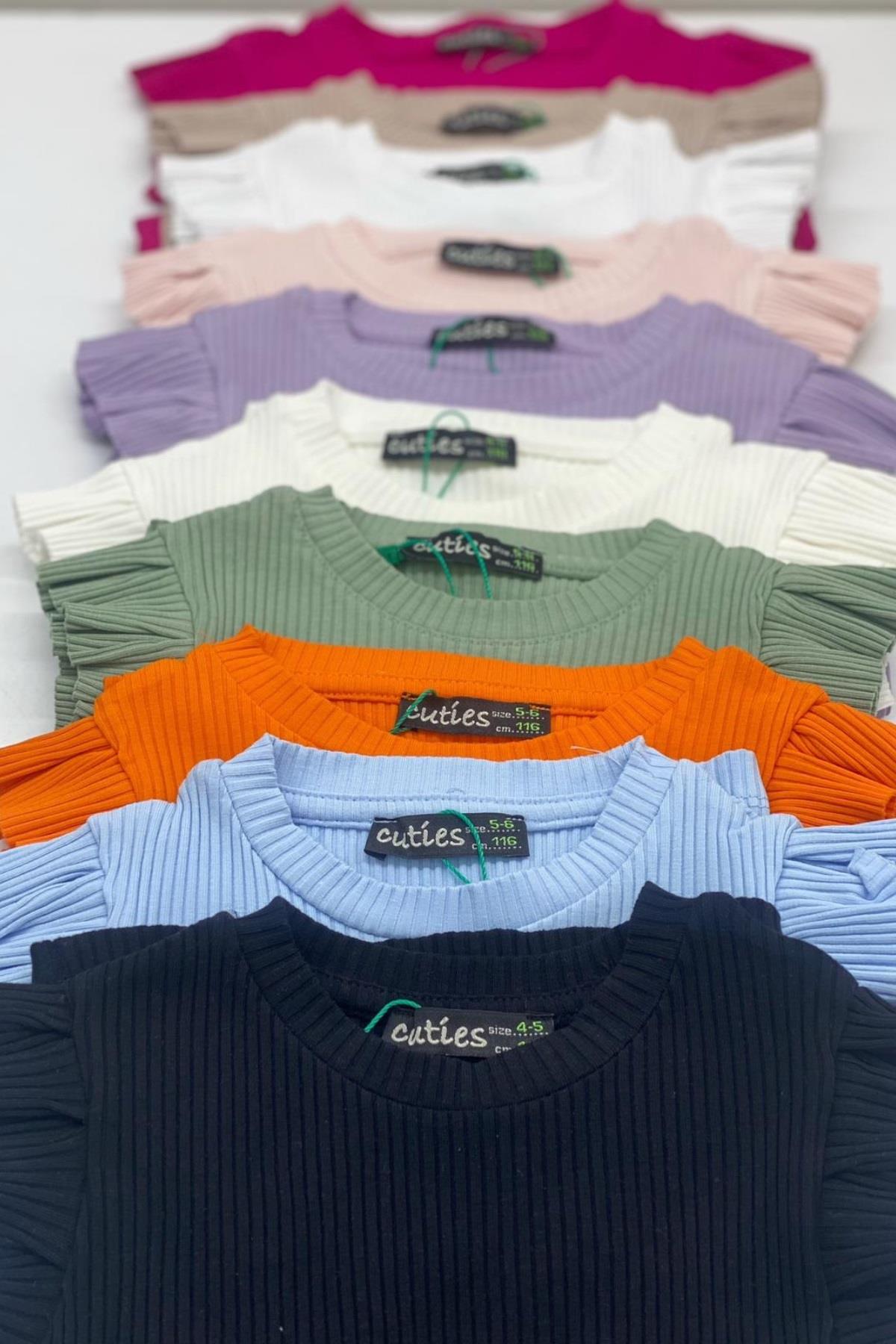 Cuties Kız Çocuk Fırfırlı Kaşkorse Kol Detaylı Bluz 3292 Mavi