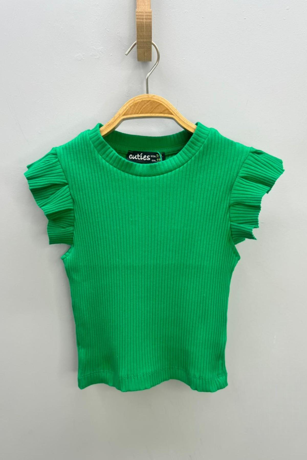 Cuties Kız Çocuk Fırfırlı Kaşkorse Kol Detaylı Bluz 3292 Yeşil