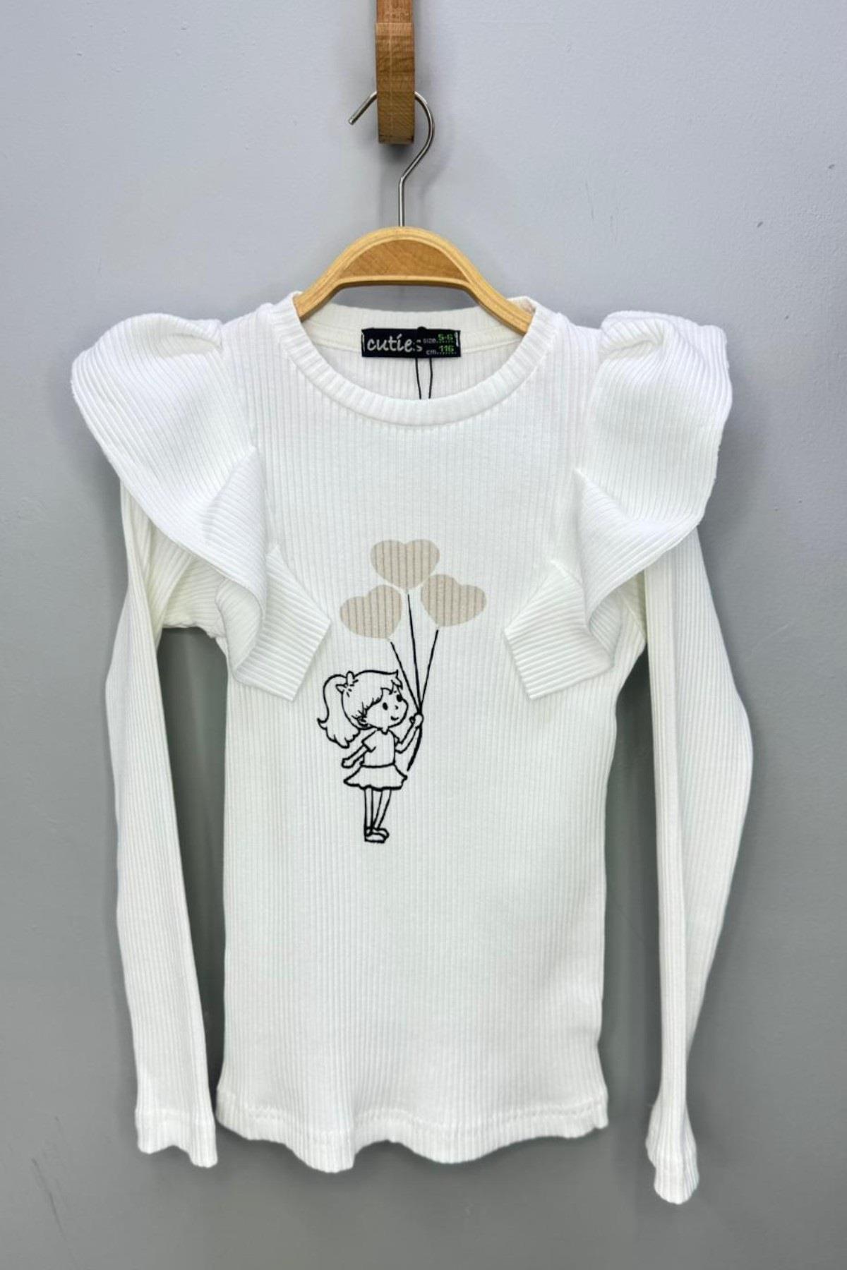 Cuties Kız Çocuk Fırfırlı Kol Baskılı Kaşkorse Body 4222 Krem