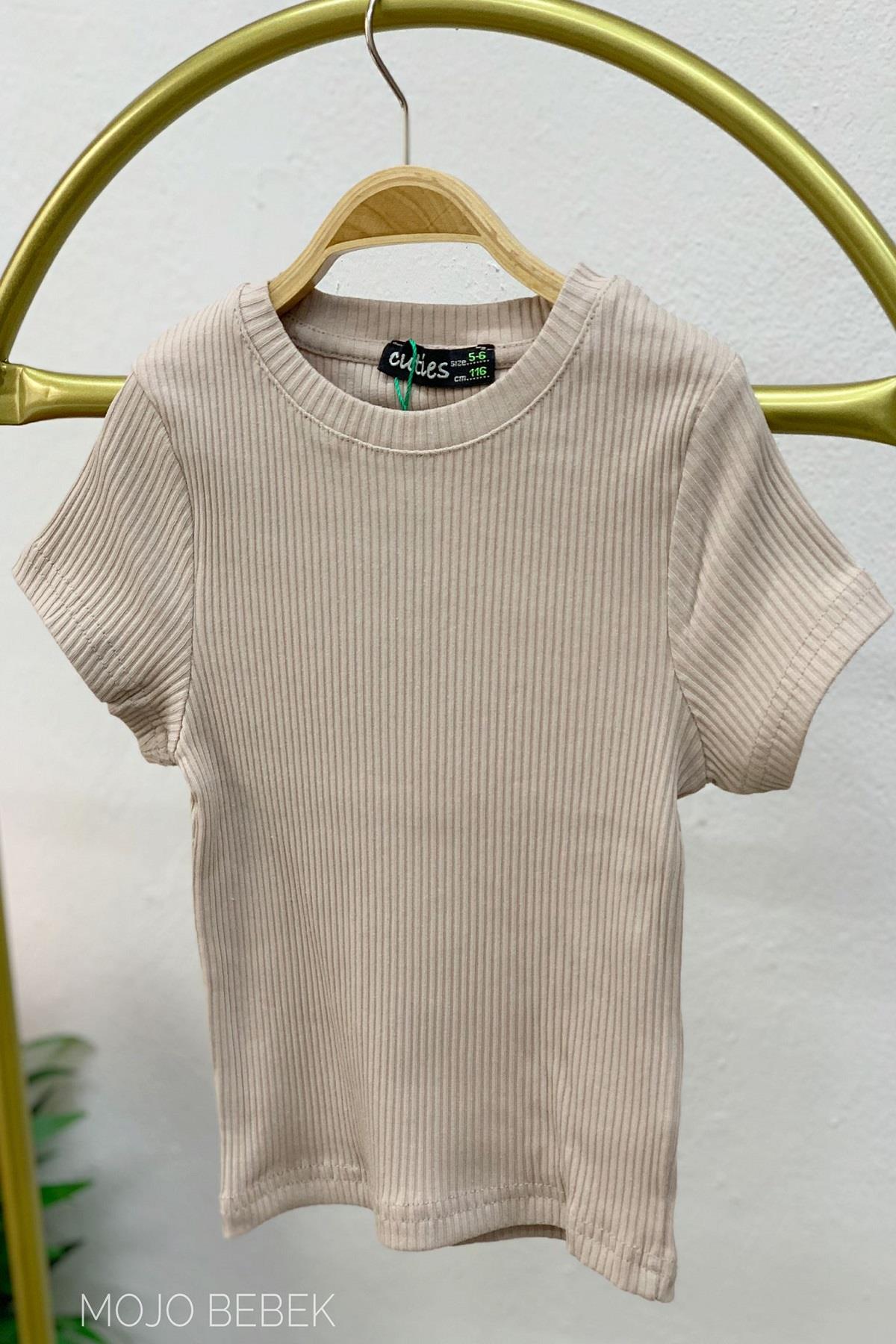 Cuties Kız Çocuk 5-14 Yaş Kaşkorse Kısa Kol Body 3130 Taş Rengi