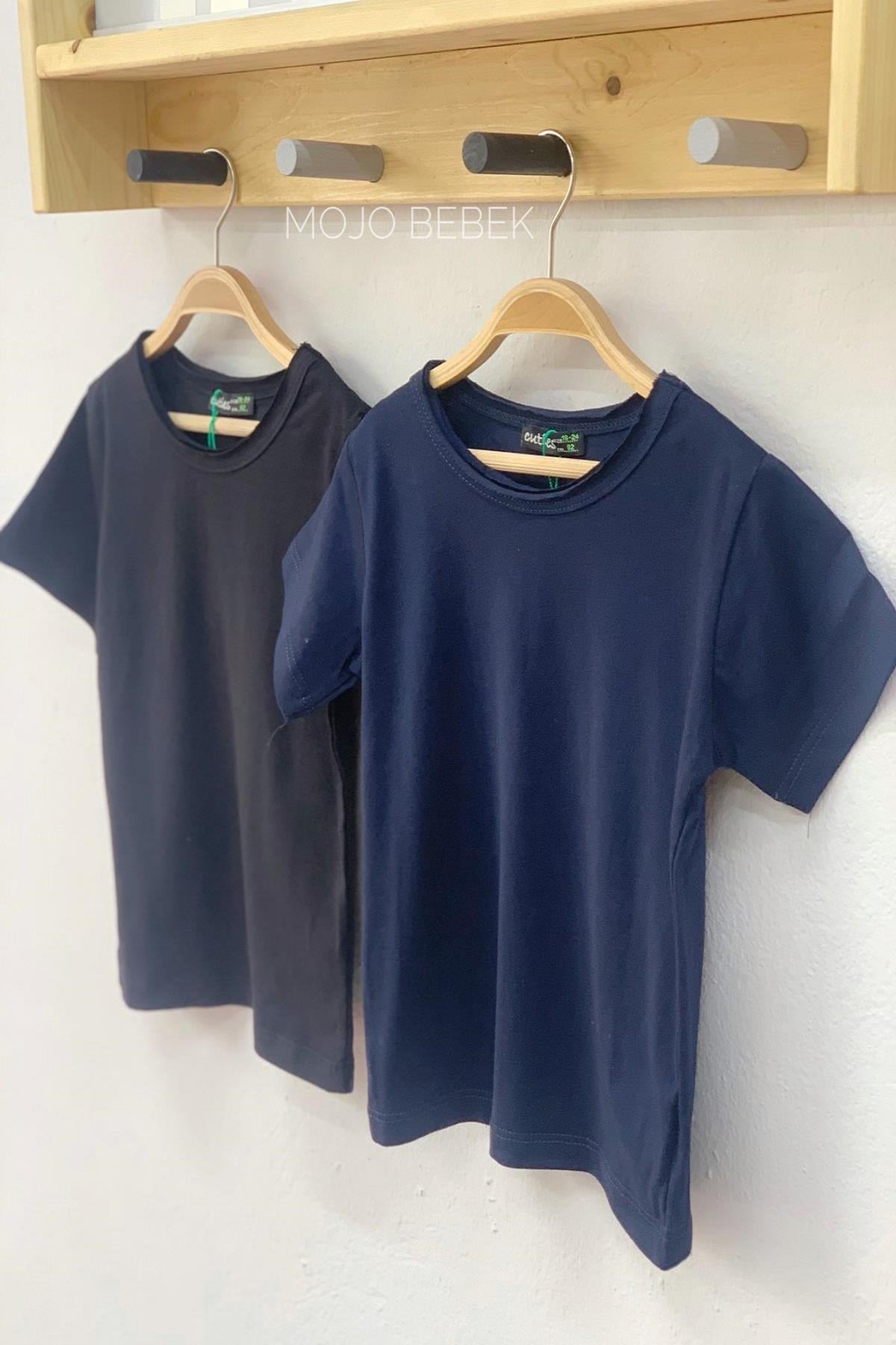 Cuties Unisex Bebek Basic Kısa Kol T-shirt 0447 Lacivert