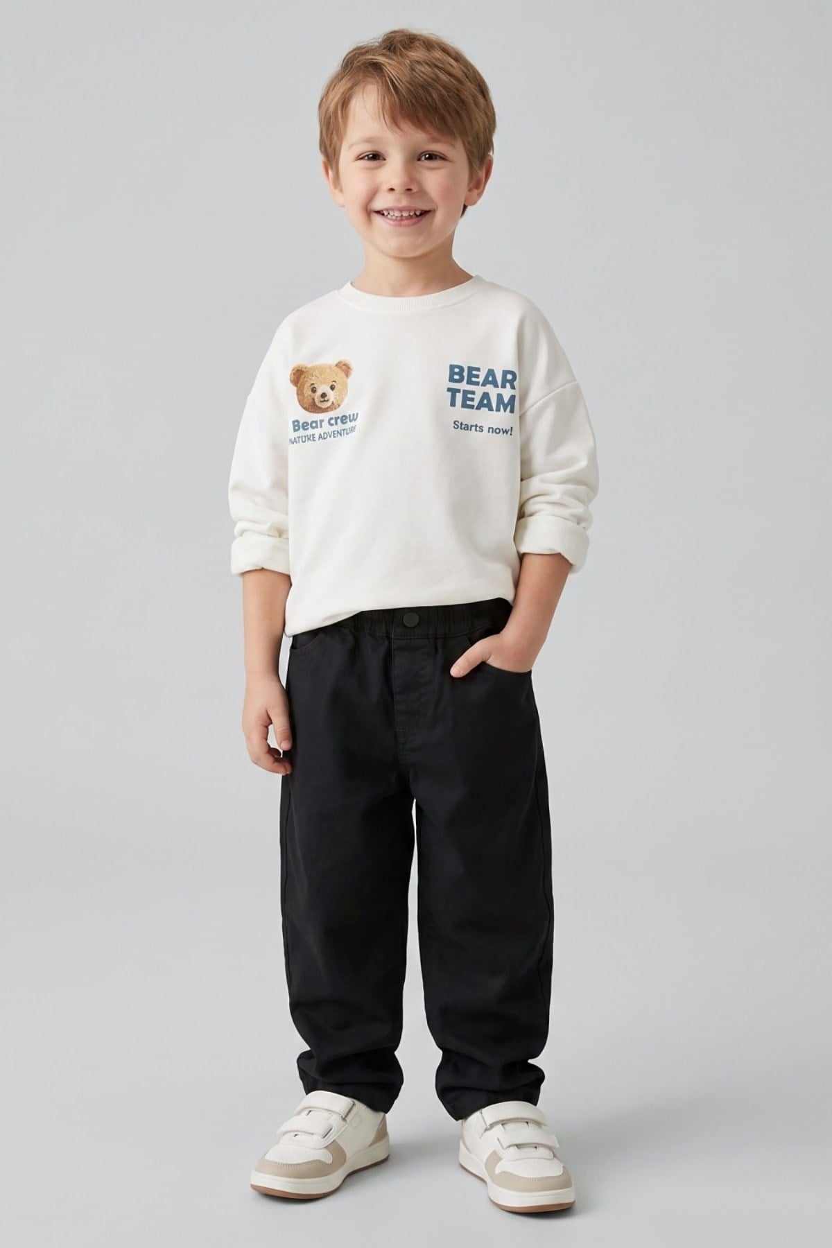 Dmb Erkek Çocuk 1-7 Yaş Ayıcık Baskılı Mevsimlik Sweatshirt Ekru