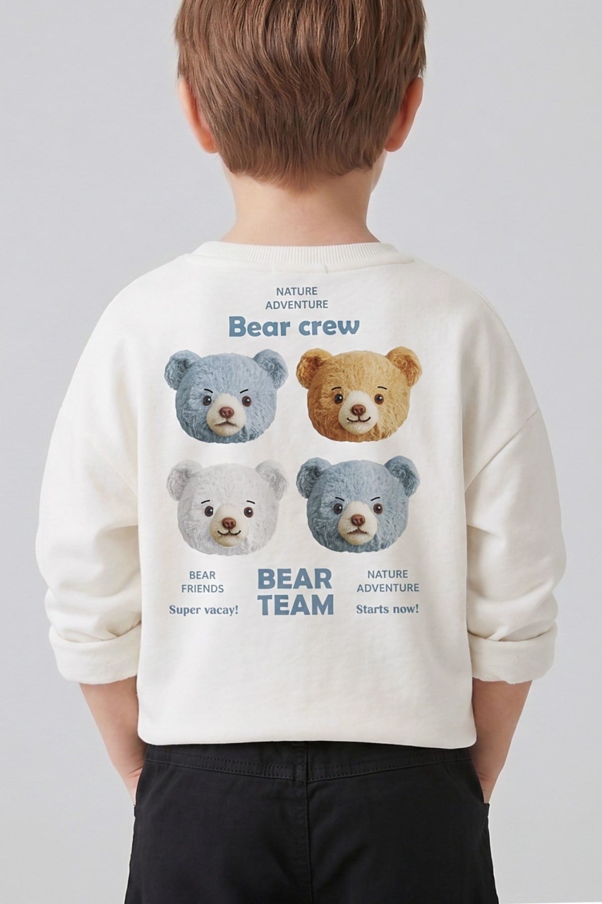Dmb Erkek Çocuk 1-7 Yaş Ayıcık Baskılı Mevsimlik Sweatshirt Ekru