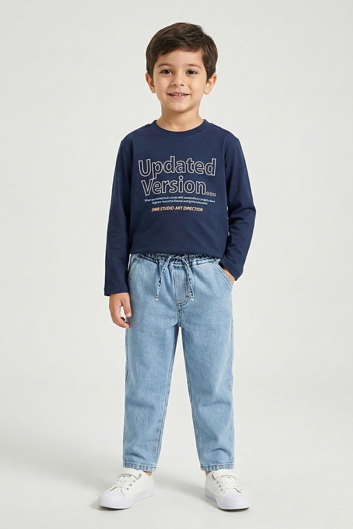 Dmb Erkek Çocuk 4-9 Yaş Baskılı İnce Uzun Kol T-shirt İndigo
