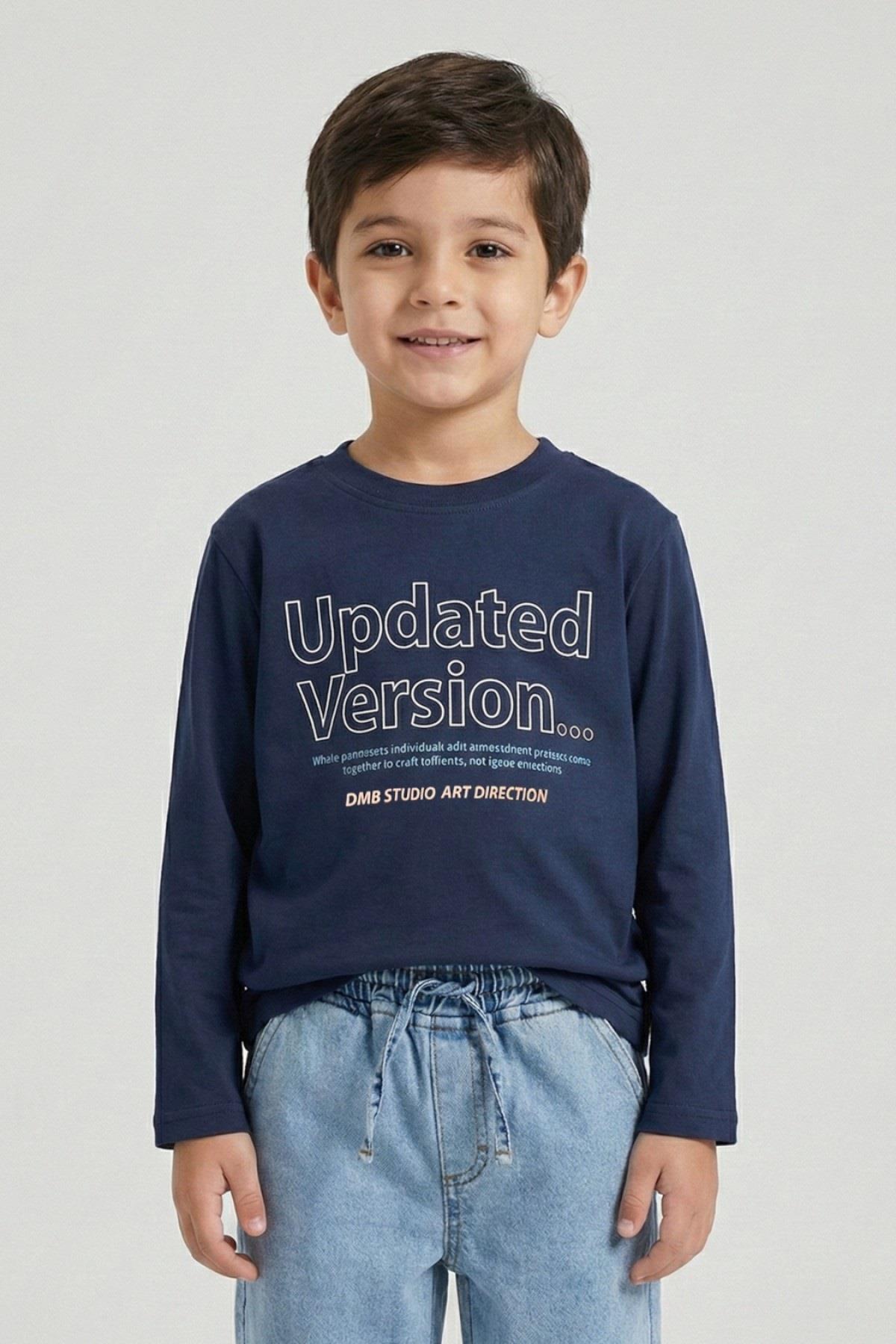 Dmb Erkek Çocuk 4-9 Yaş Baskılı İnce Uzun Kol T-shirt İndigo