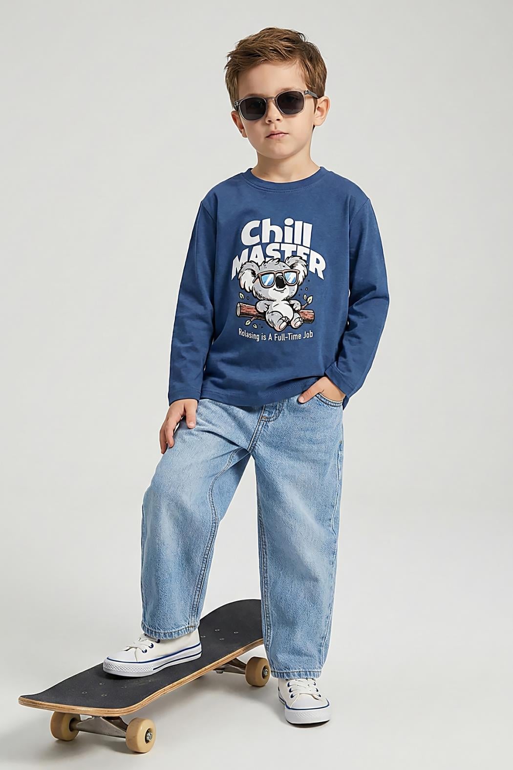 DMB Erkek Çocuk 4-9 Yaş Yumuşak Denim Baggy Pantolon Mavi