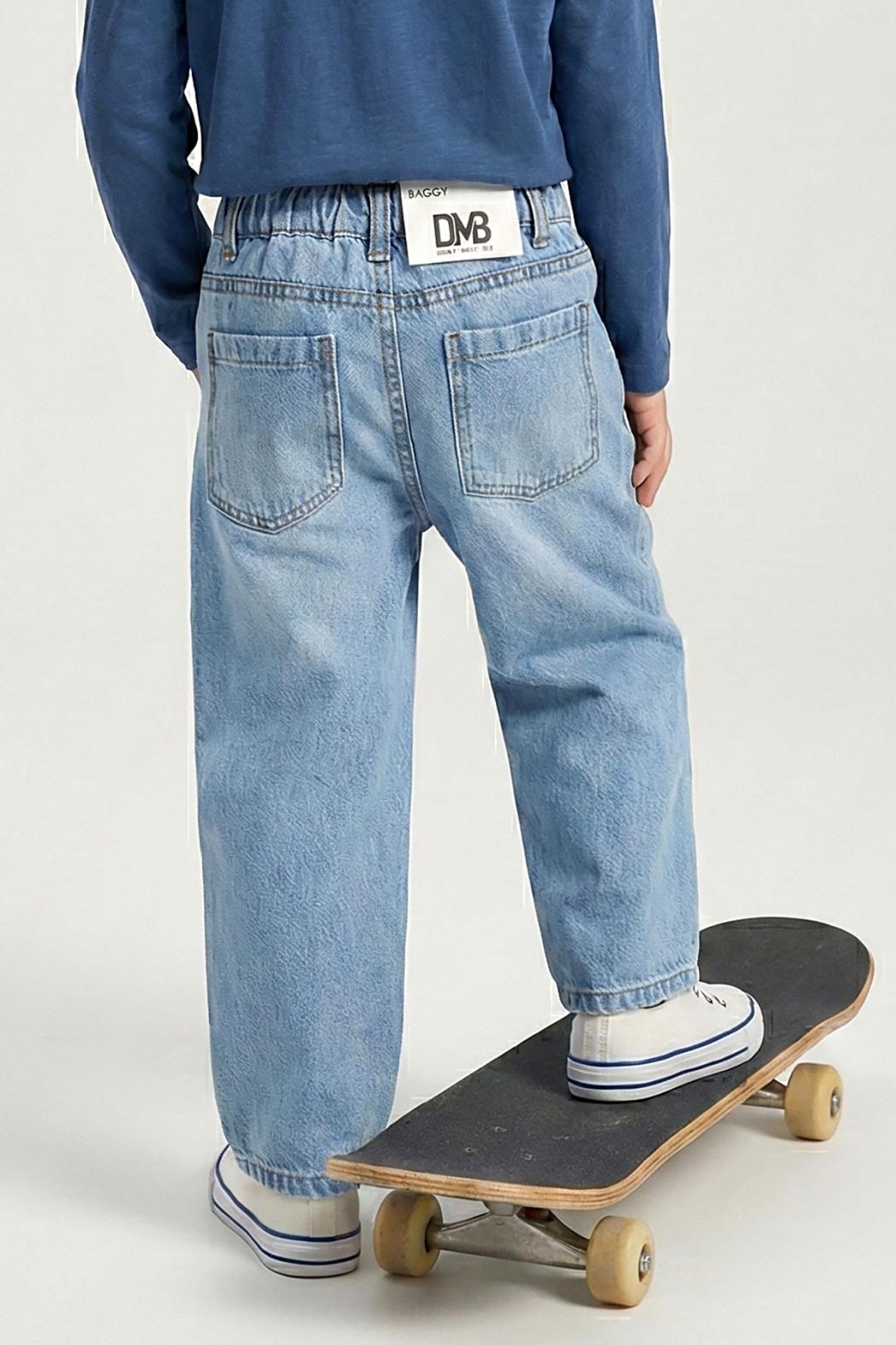 DMB Erkek Çocuk 4-9 Yaş Yumuşak Denim Baggy Pantolon Mavi