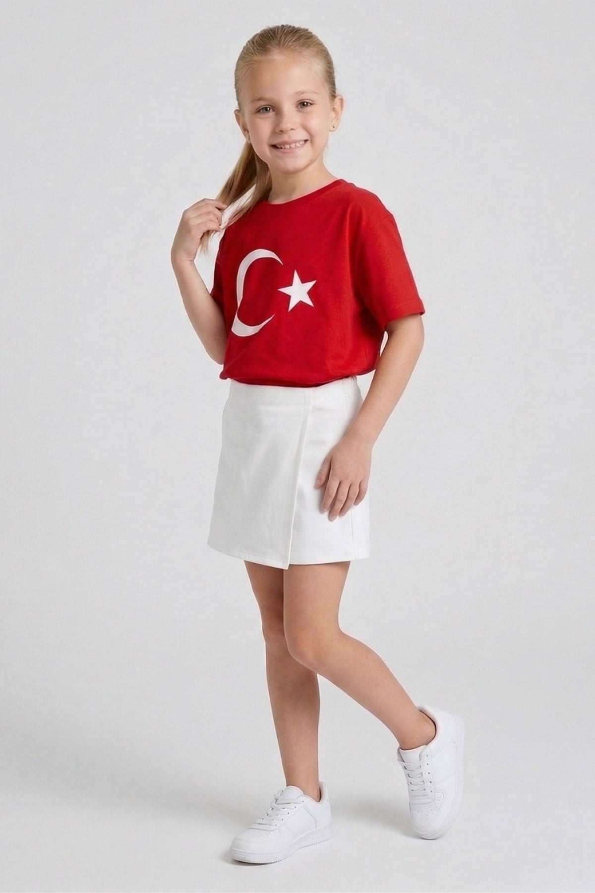 DMB Kız Çocuk 4-9 Yaş Gabardin Şort Etek Beyaz