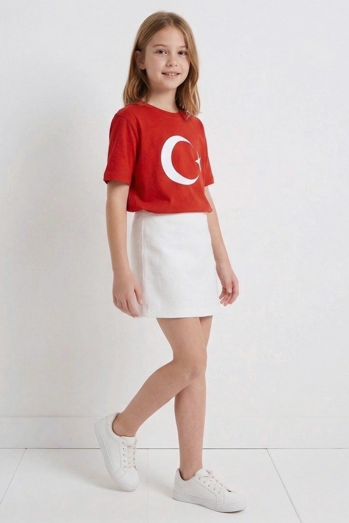 DMB Kız Çocuk 4-9 Yaş Gabardin Şort Etek Beyaz