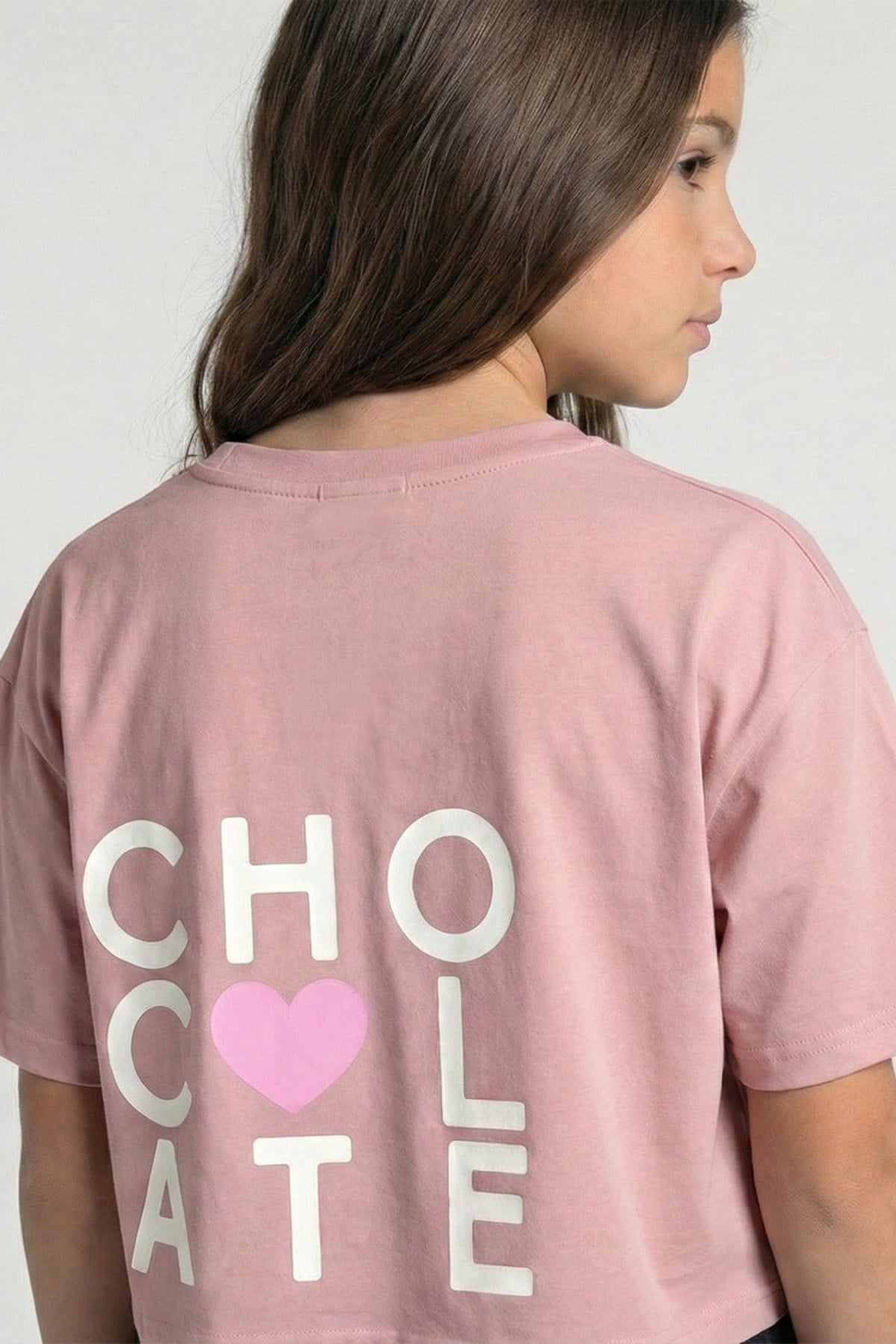 DMB Kız Çocuk 9-14 Yaş Desenli Kısa Kol Crop T-Shirt Pudra