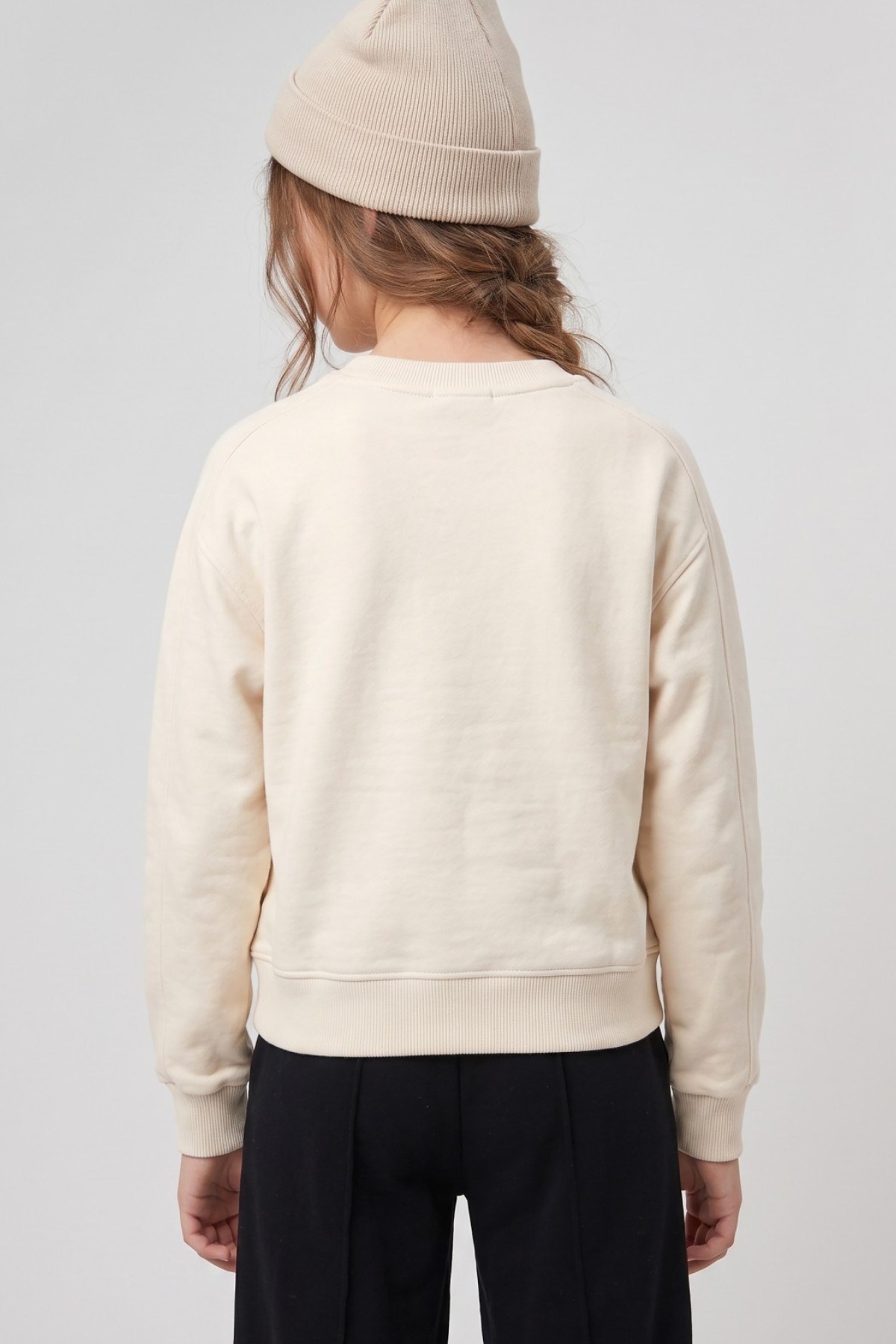 DMB Kız Çocuk 9-14 Yaş Köpek Baskılı Sweatshirt Krem