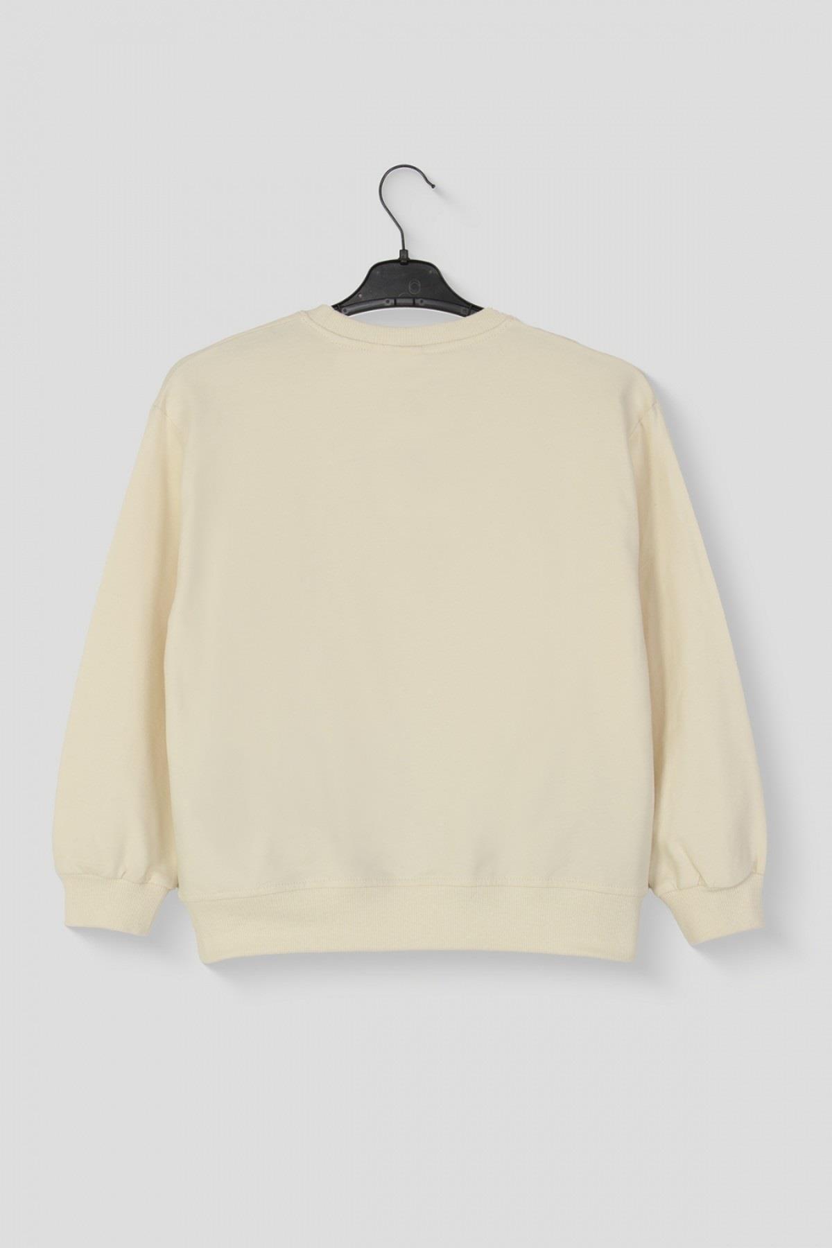 DMB Kız Çocuk 9-14 Yaş Kurdela Detaylı Sweatshirt Krem