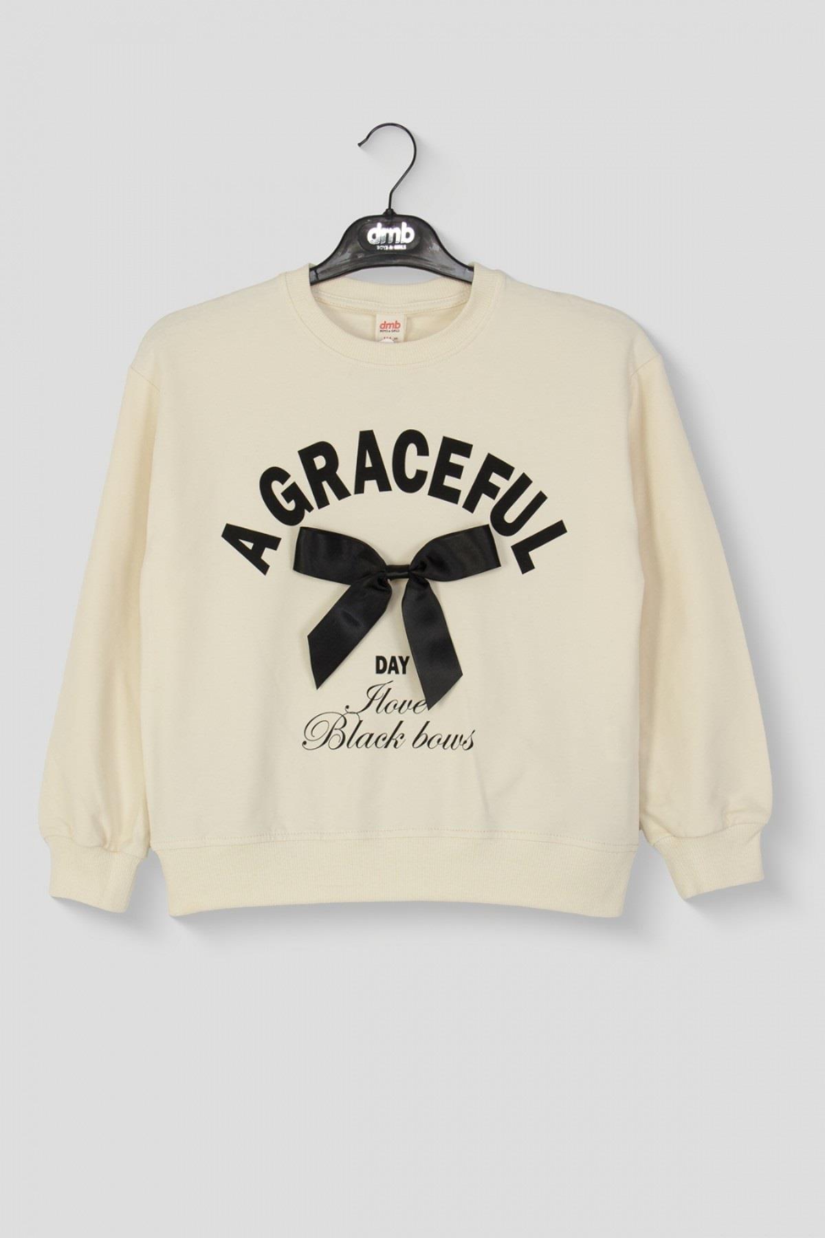DMB Kız Çocuk 9-14 Yaş Kurdela Detaylı Sweatshirt Krem