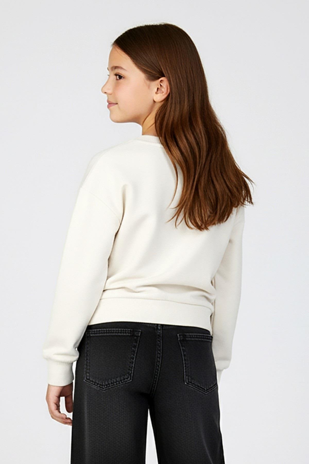 Dmb Kız Çocuk 9-14 Yaş Nakış İşlemeli Sweatshirt Ekru