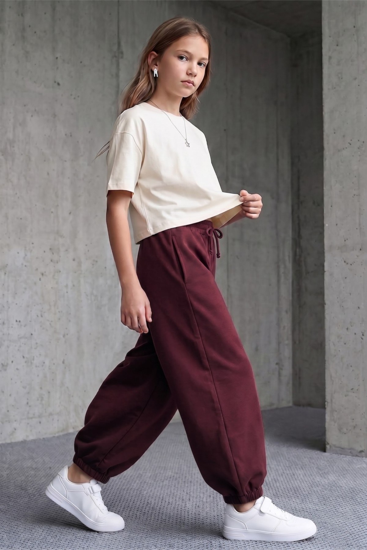 Dmb Kız Çocuk 9-14 Yaş Pamuklu Jogger Eşofman Altı Bordo