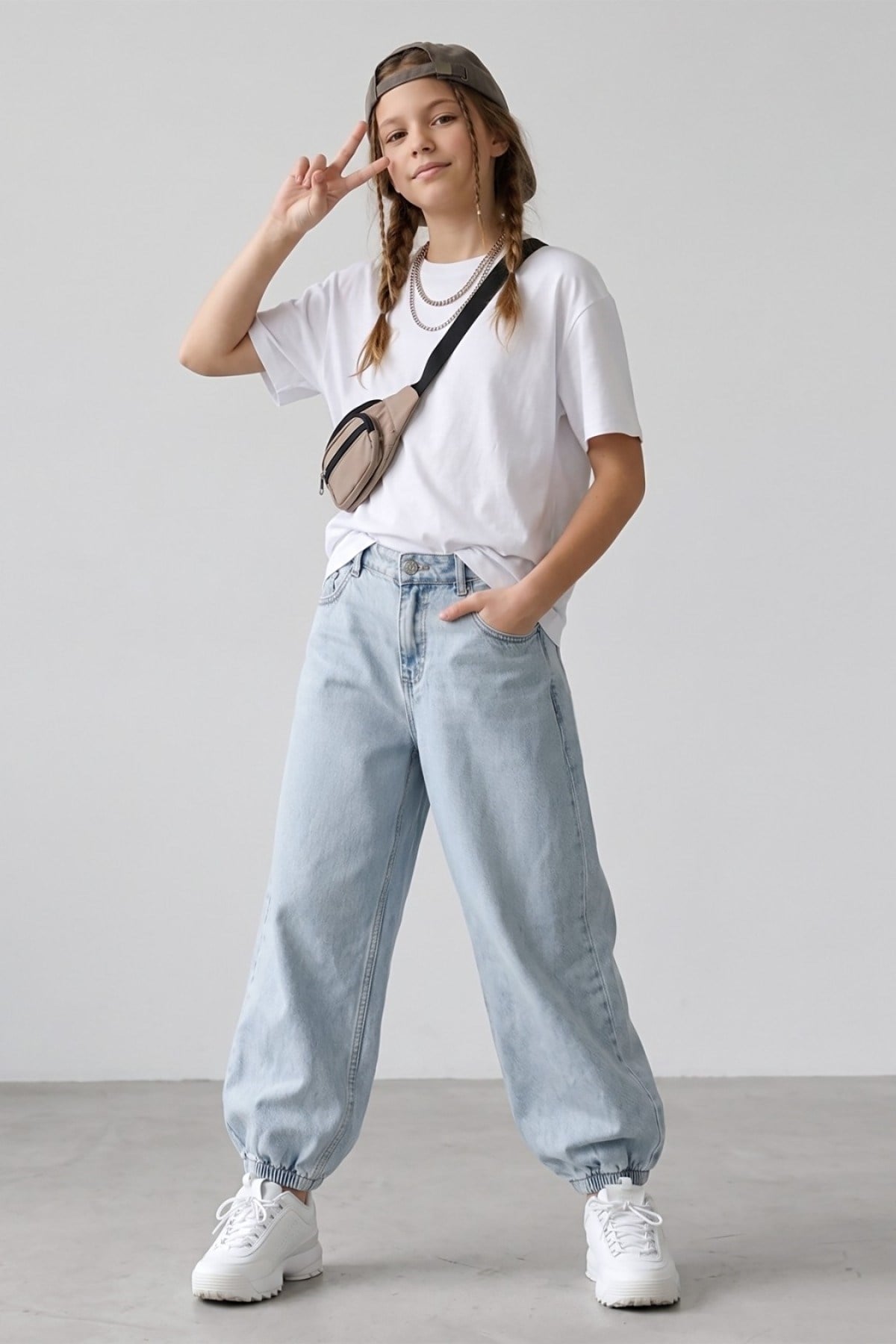 Dmb Kız Çocuk 9-14 Yaş Yumuşak Denim Jogger Pantolon Mavi