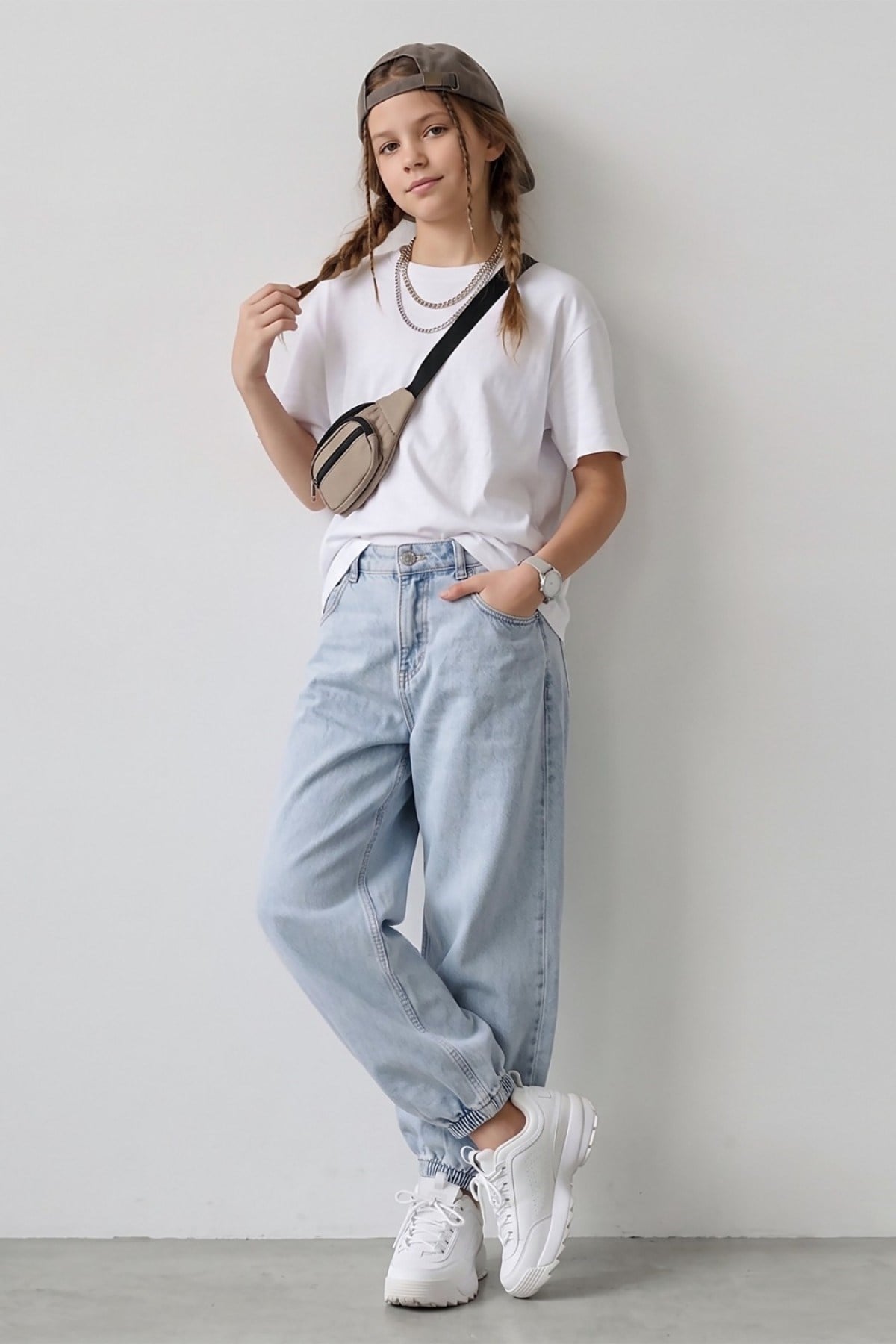 Dmb Kız Çocuk 9-14 Yaş Yumuşak Denim Jogger Pantolon Mavi
