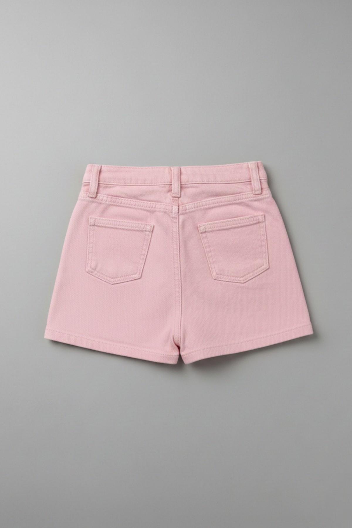 Escabel Kız Bebek 1-5 Yaş Kalp Desenli Denim Şort Etek Pembe