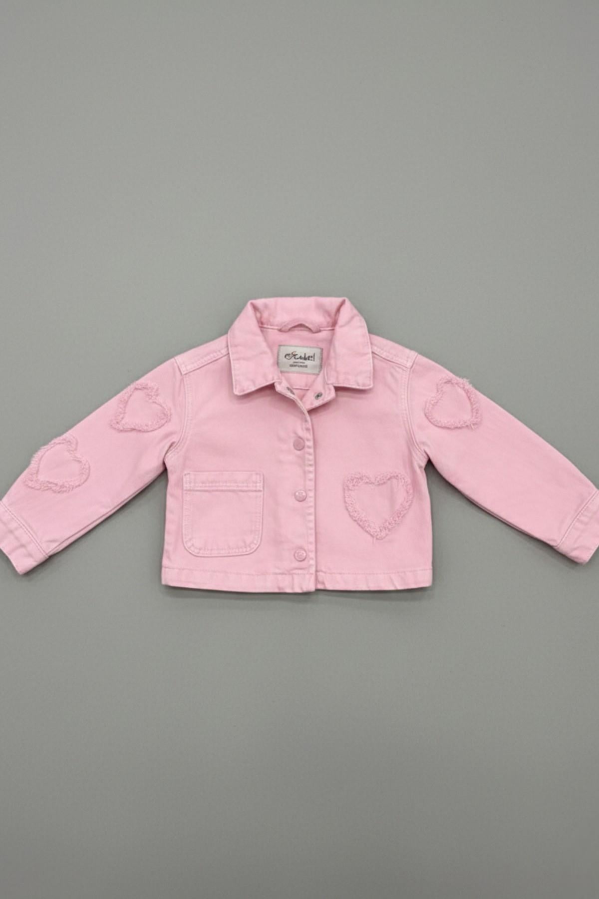 Escabel Kız Bebek 1-5 Yaş Kalp Desenli Denim Ceket Pembe