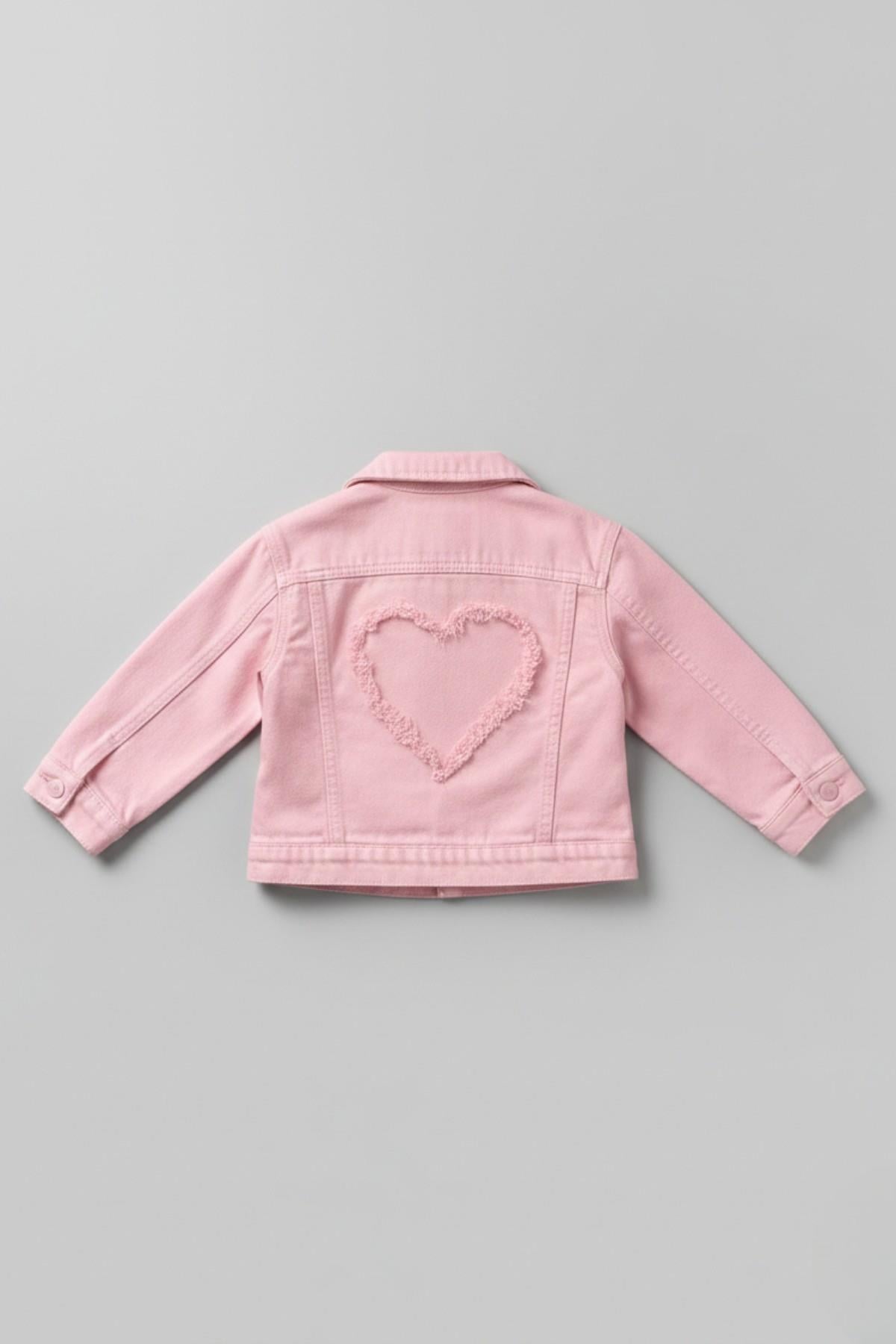 Escabel Kız Bebek 1-5 Yaş Kalp Desenli Denim Ceket Pembe